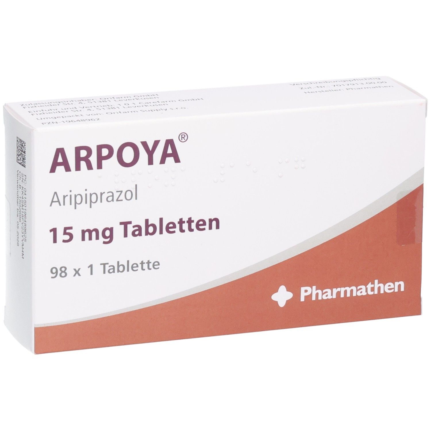 ARPOYA Aripiprazol 15 mg Tabletten, 98 x 1 Tablette. Pharmathen.