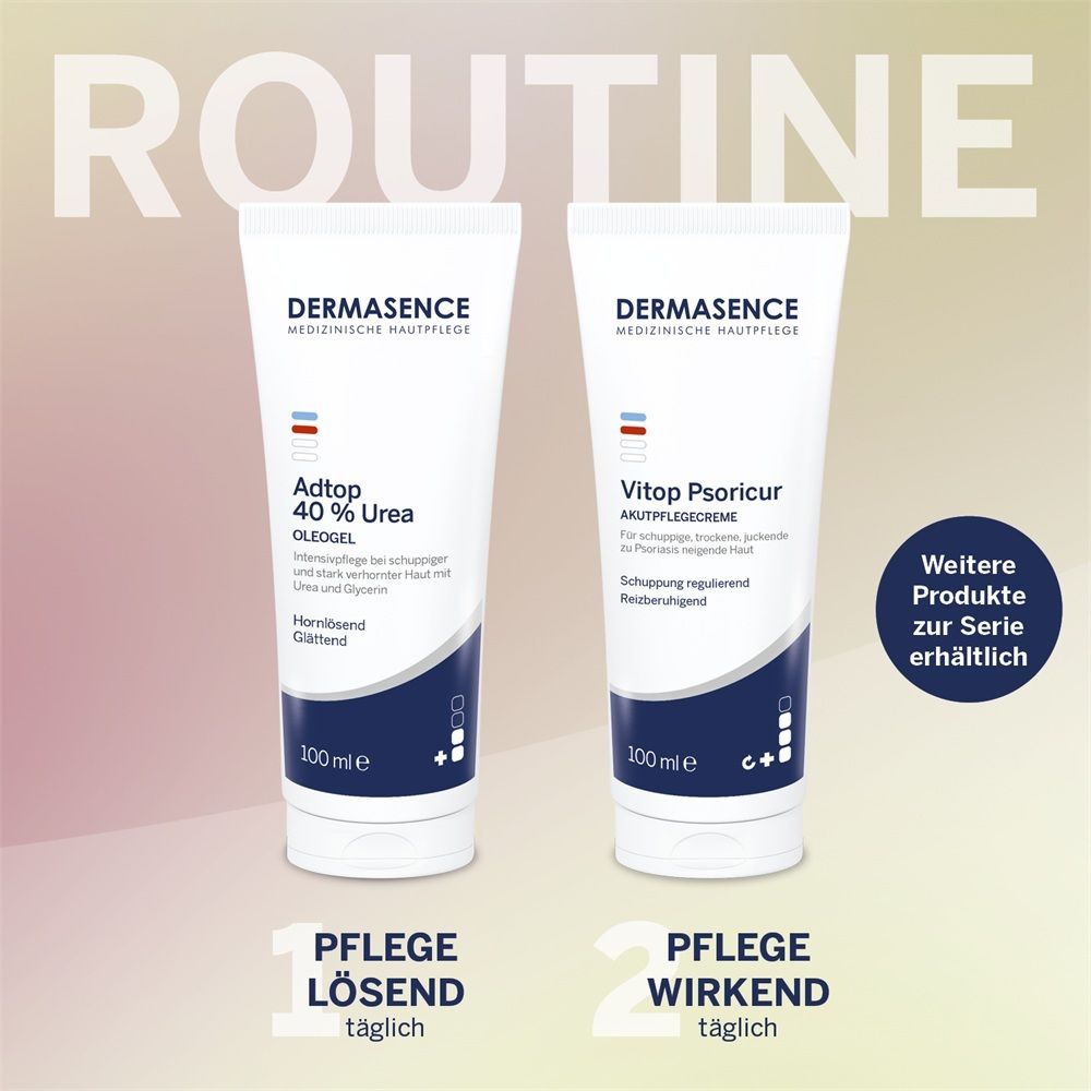 DERMASENCE Adtop 40 % Urea Oleogel (100 ml) und Vitop Psoricur Akutpflegecreme (100 ml).