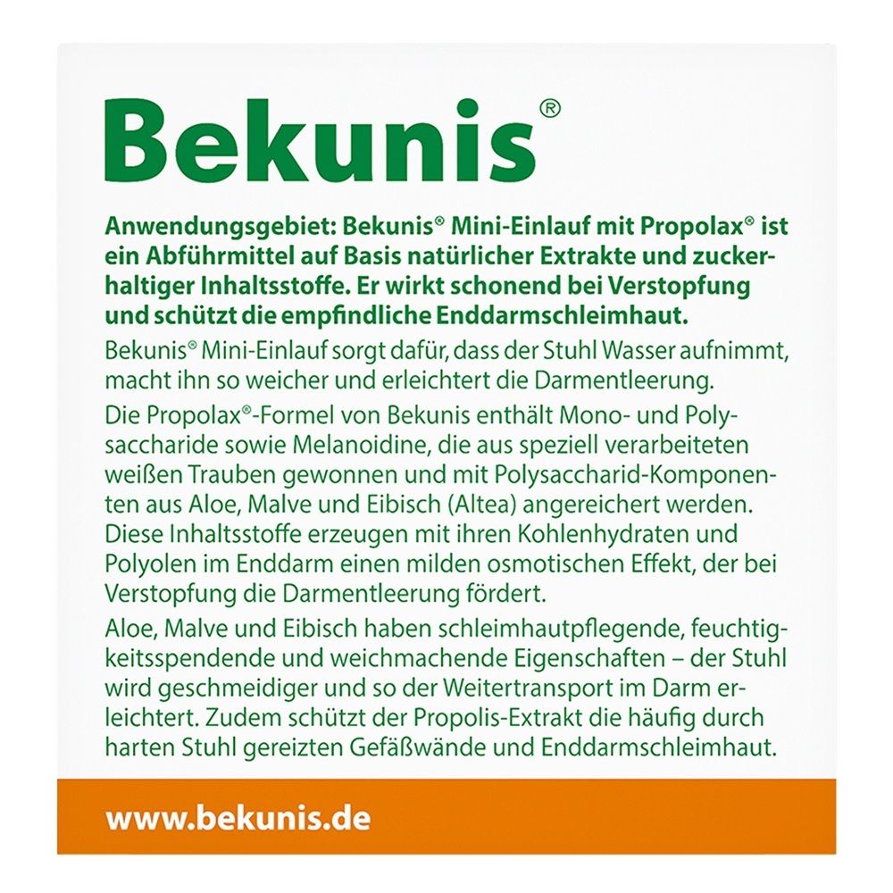 Bekunis MINI-EINLAUF mit Propolax®: Abführmittel auf Basis natürlicher Extrakte. Wirkt schonend.