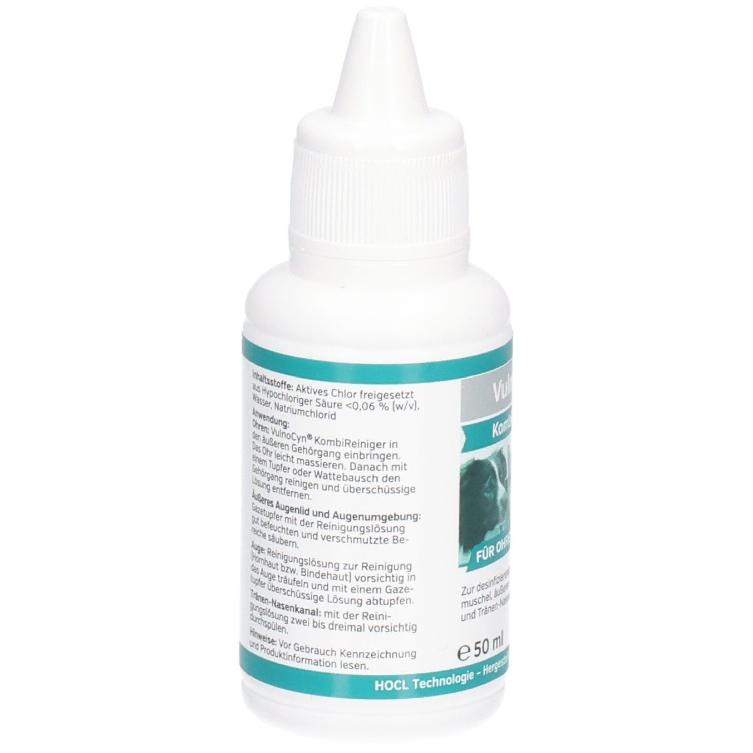Rückseite VULNOCYN KombiReiniger Flasche mit Inhaltsstoffen und Anwendungshinweisen.