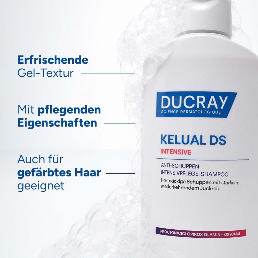 Shampoo-Flasche mit Texten: Erfrischende Gel-Textur, Mit pflegenden Eigenschaften, Auch für gefärbtes Haar.