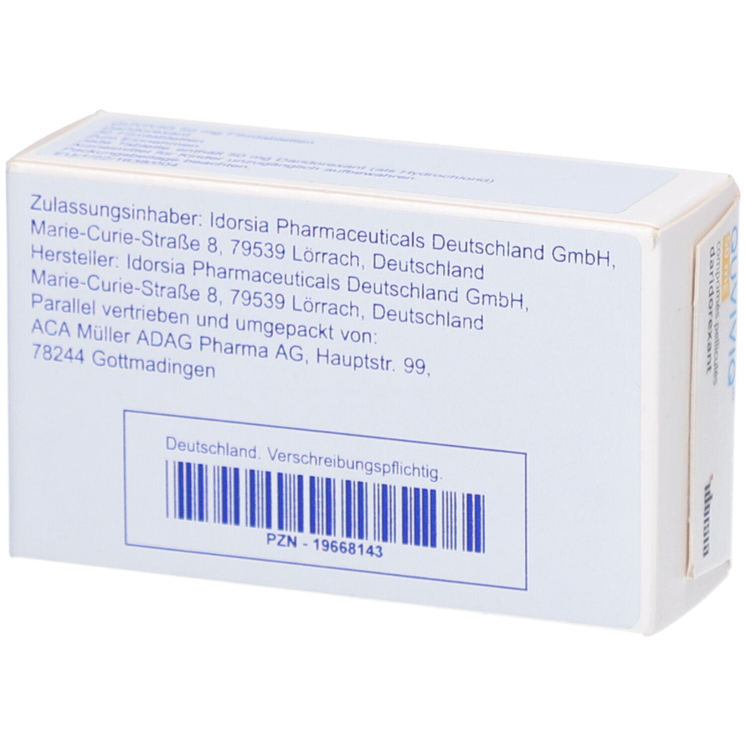 Rückseite der Schachtel mit QUVIVIQ. Herstellerinformationen, Barcode und weitere Angaben.