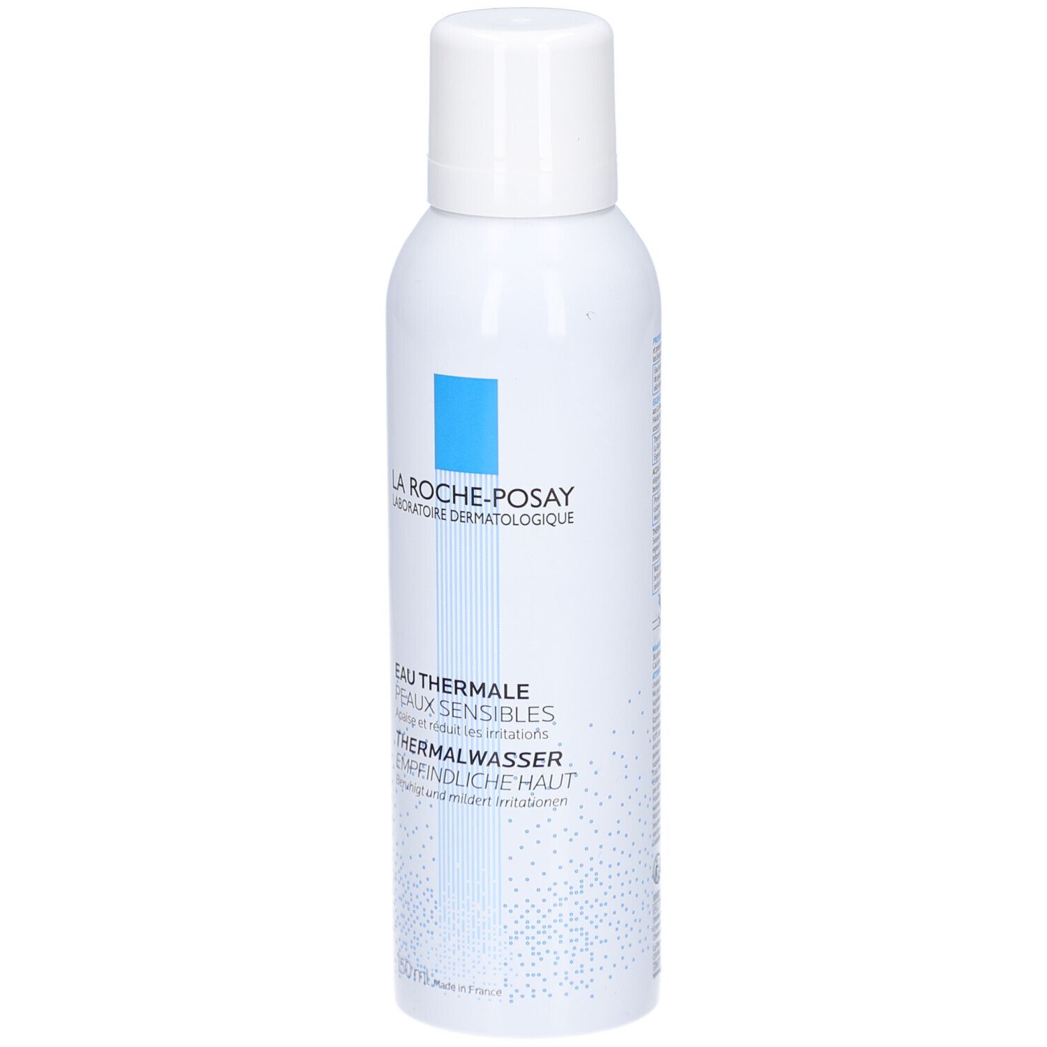 Weißes Spray mit blauem Logo und Schriftzug. Produktname: Thermalwasser. Für empfindliche Haut. Hersteller: La Roche-Posay.