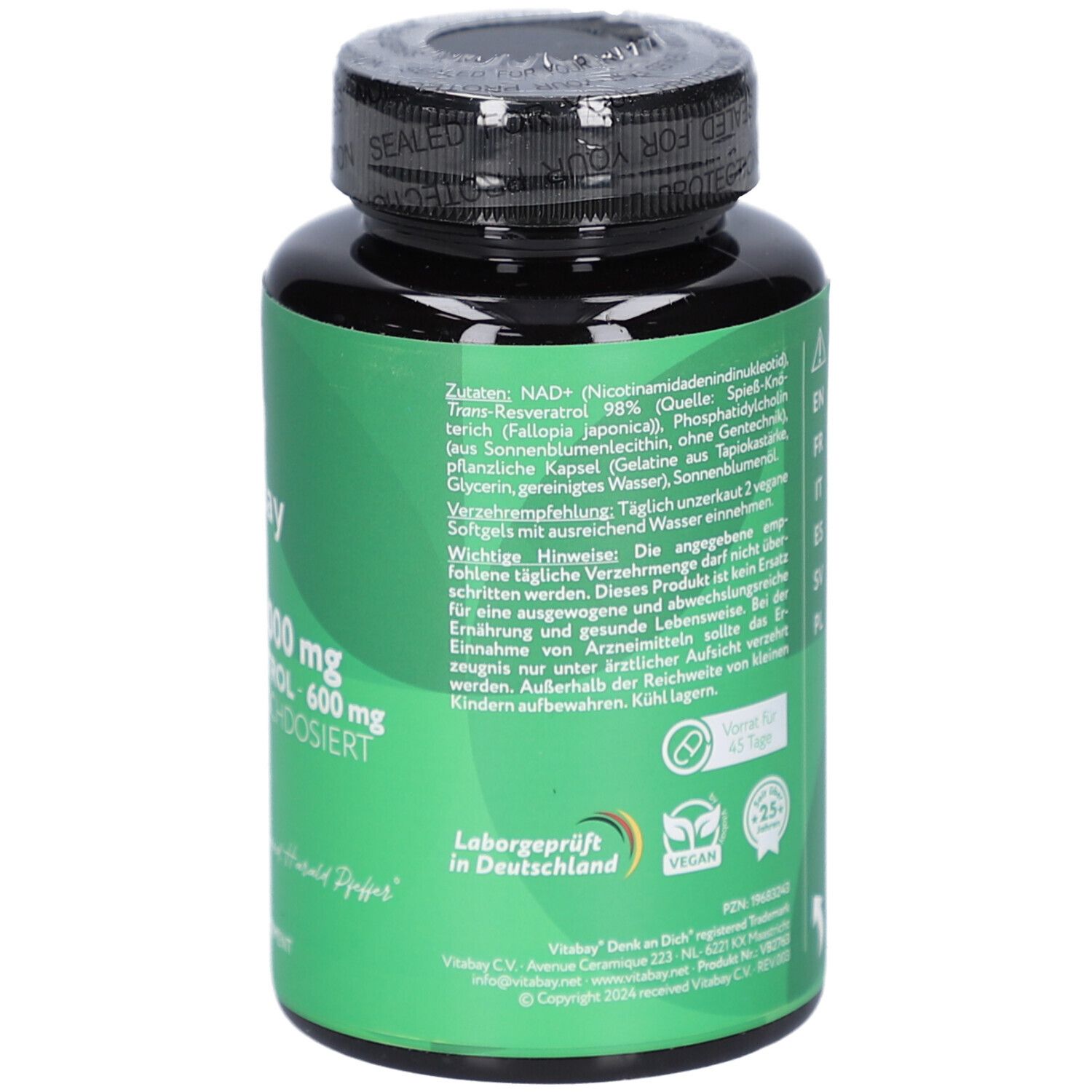 Vitabay NAD+ 1000 mg  Trans-Resveratrol 600 mg liposomal - hochdosiert