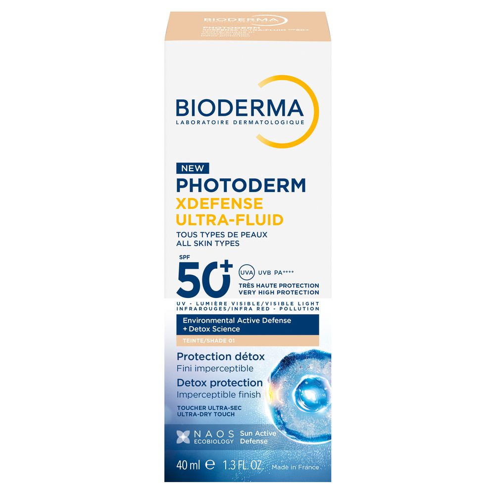 BIODERMA Photoderm XDefense Ultra-Fluid LSF 50+ sehr hell getönt I Sehr hoher flüssiger Sonnenschutz mit Detox-Power