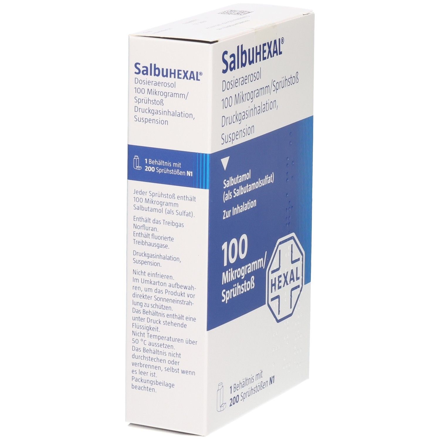 SalbuHEXAL Dosieraerosol: 100 Mikrogramm/Sprühstoß, 200 Sprühstöße. Salbutamol zur Inhalation. Packungsbeilage beachten.