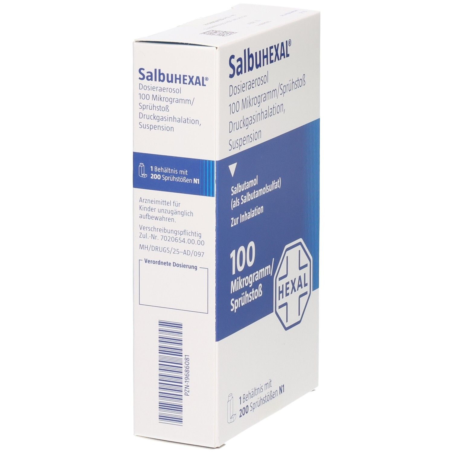 SalbuHEXAL Dosieraerosol: 100 Mikrogramm/Sprühstoß, 200 Sprühstöße. Salbutamol zur Inhalation. Nicht für Kinder.