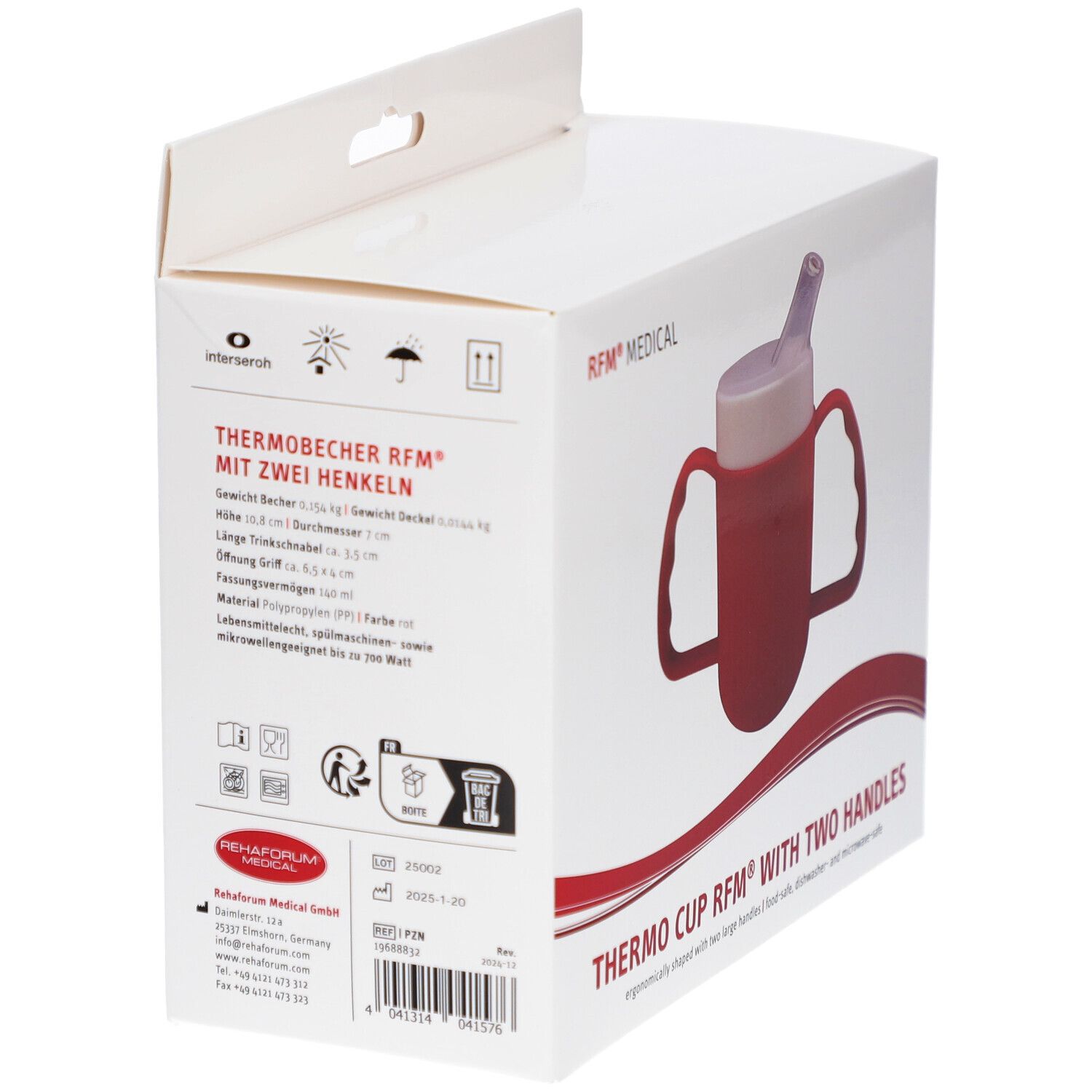 RFM® Thermobecher mit zwei Henkeln, lebensmittelecht, 140 ml, rot