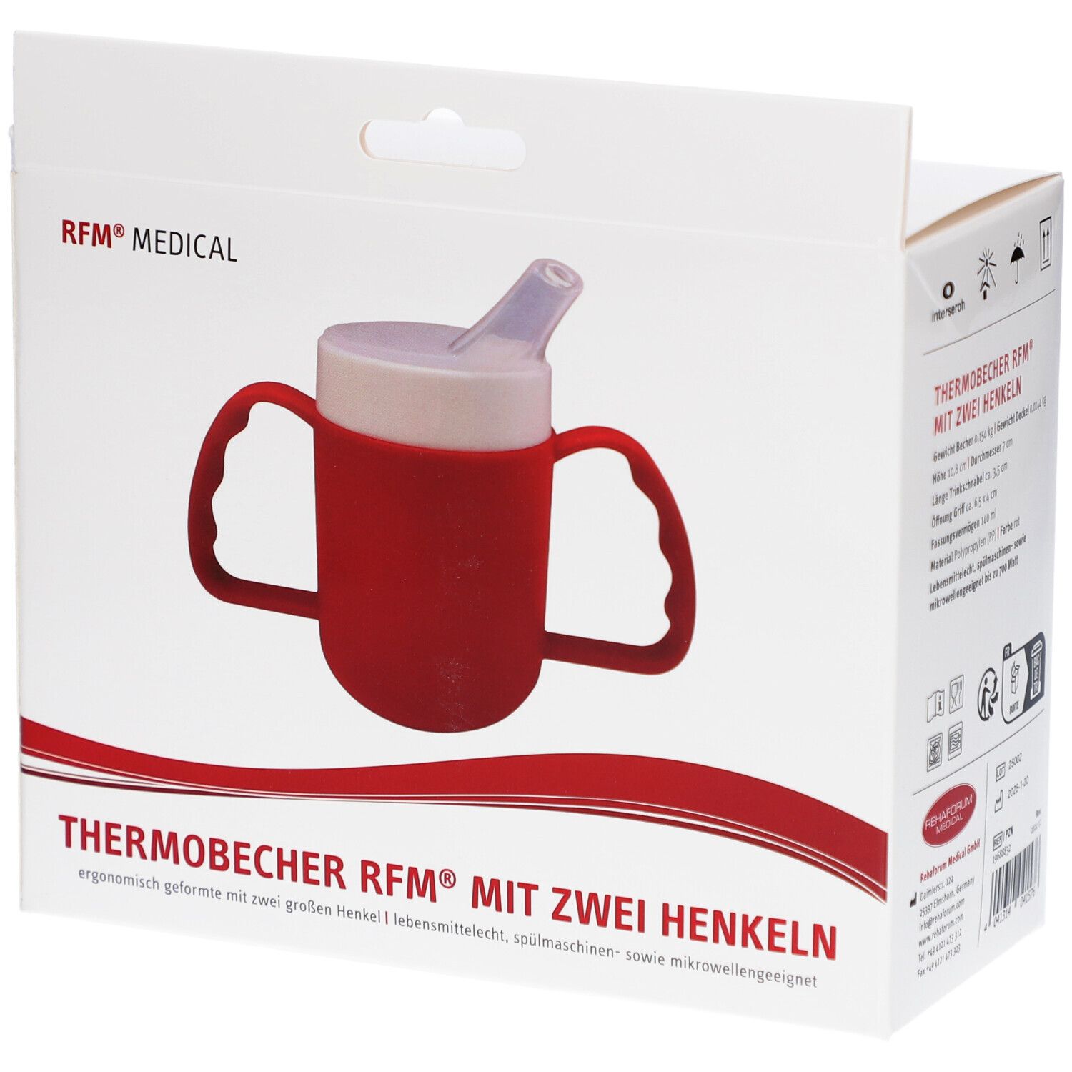 RFM® Thermobecher mit zwei Henkeln, lebensmittelecht, 140 ml, rot