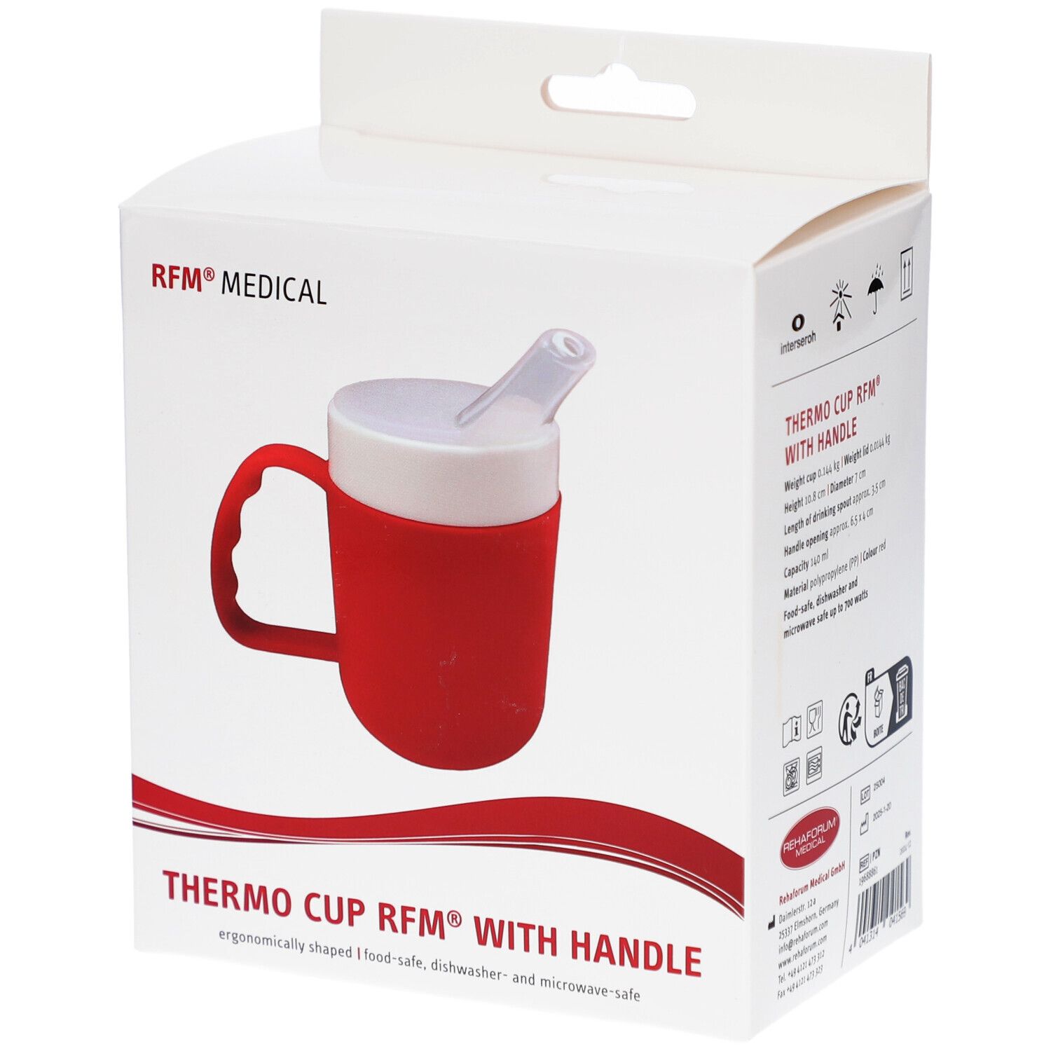RFM® Thermobecher mit Henkel, lebensmittelecht, 140 ml, rot