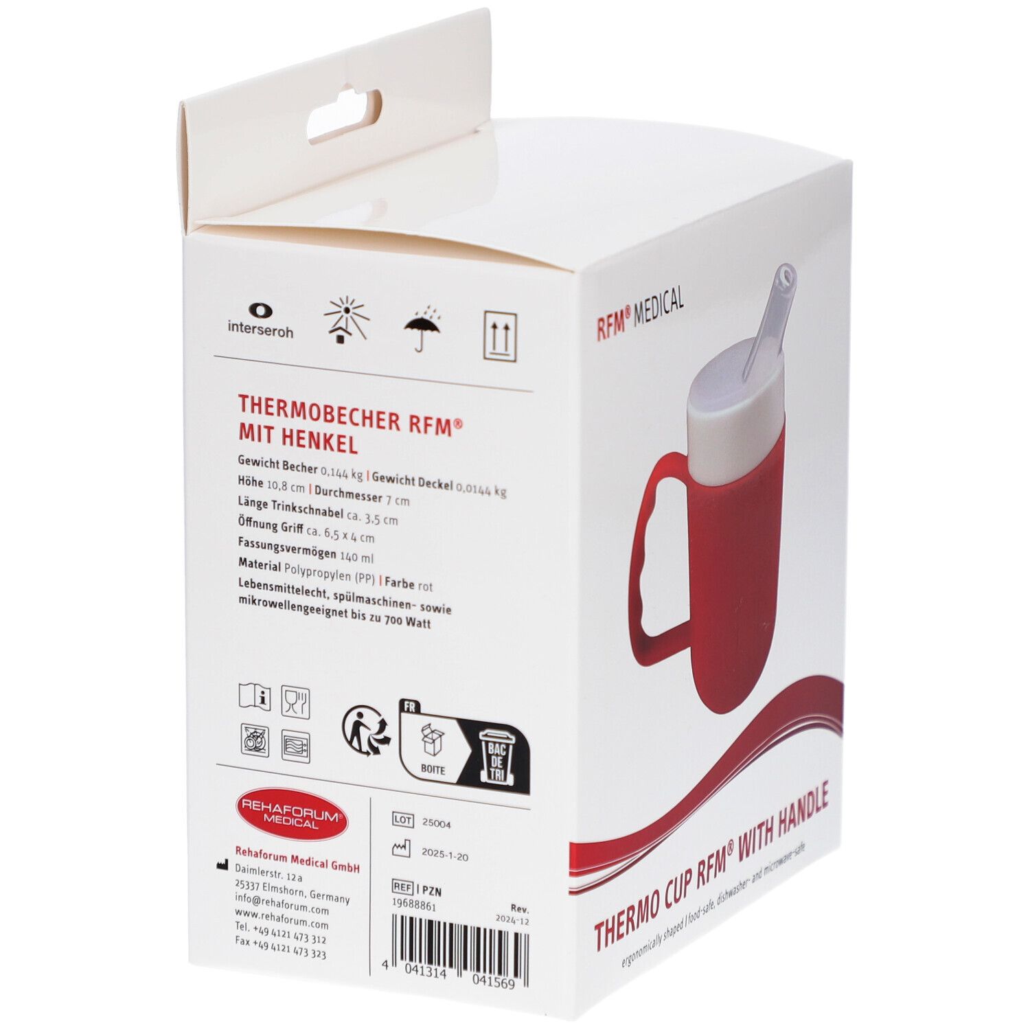 RFM® Thermobecher mit Henkel, lebensmittelecht, 140 ml, rot