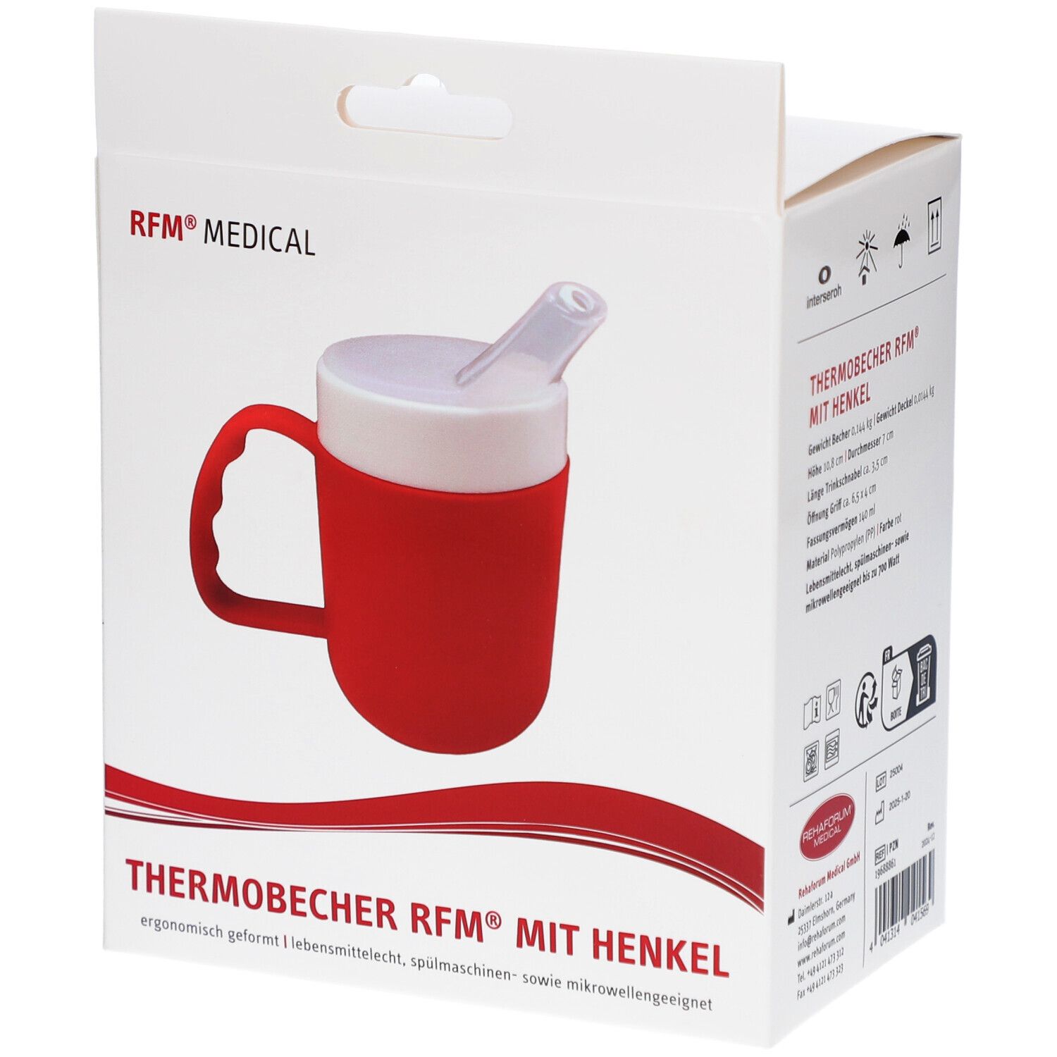 RFM® Thermobecher mit Henkel, lebensmittelecht, 140 ml, rot