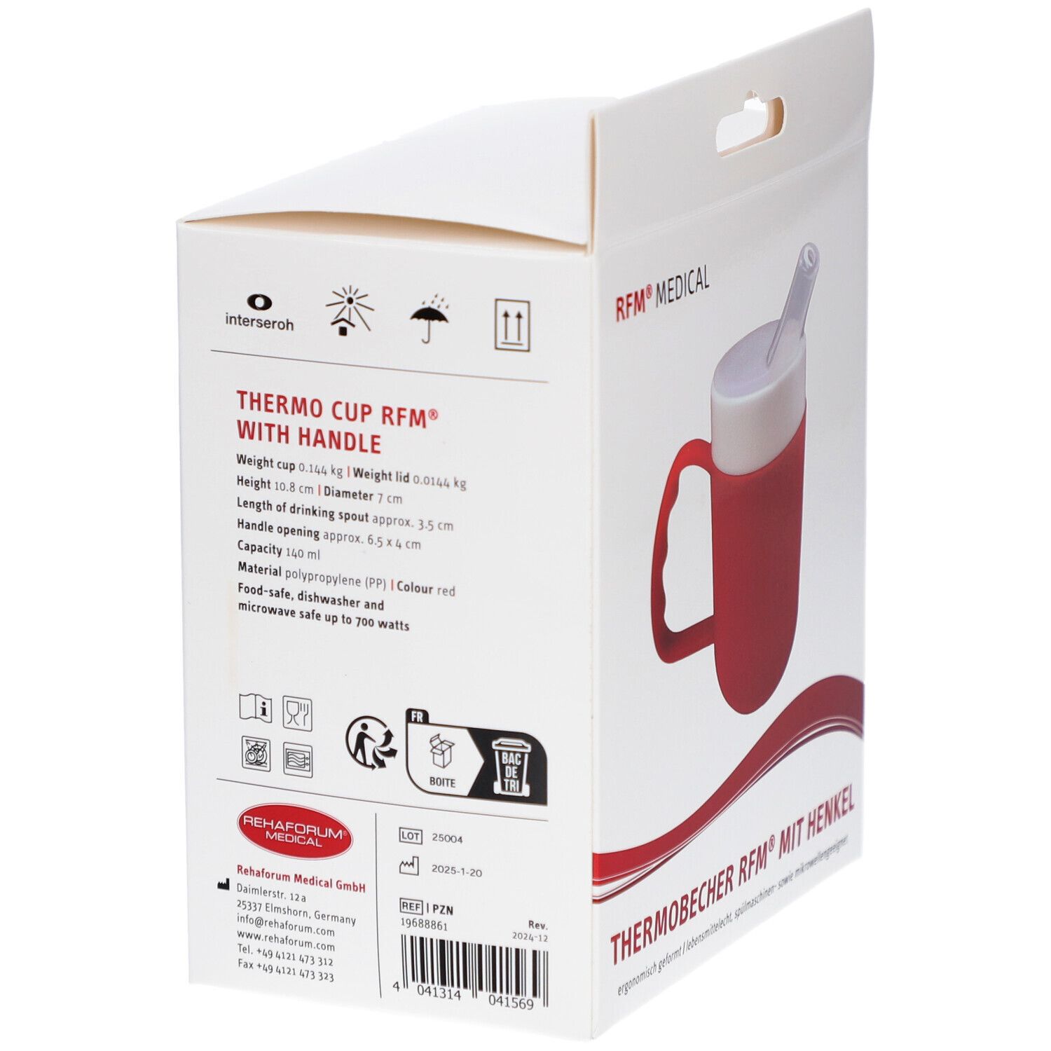 RFM® Thermobecher mit Henkel, lebensmittelecht, 140 ml, rot