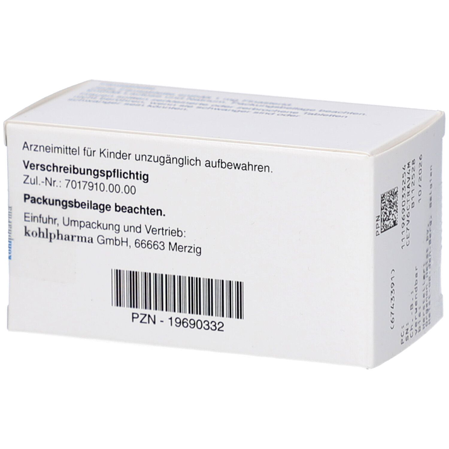 Rückseite der PROPECIA 1 mg Filmtabletten-Packung. Enthält Informationen wie Zul.-Nr., Hersteller und PZN-Nummer.