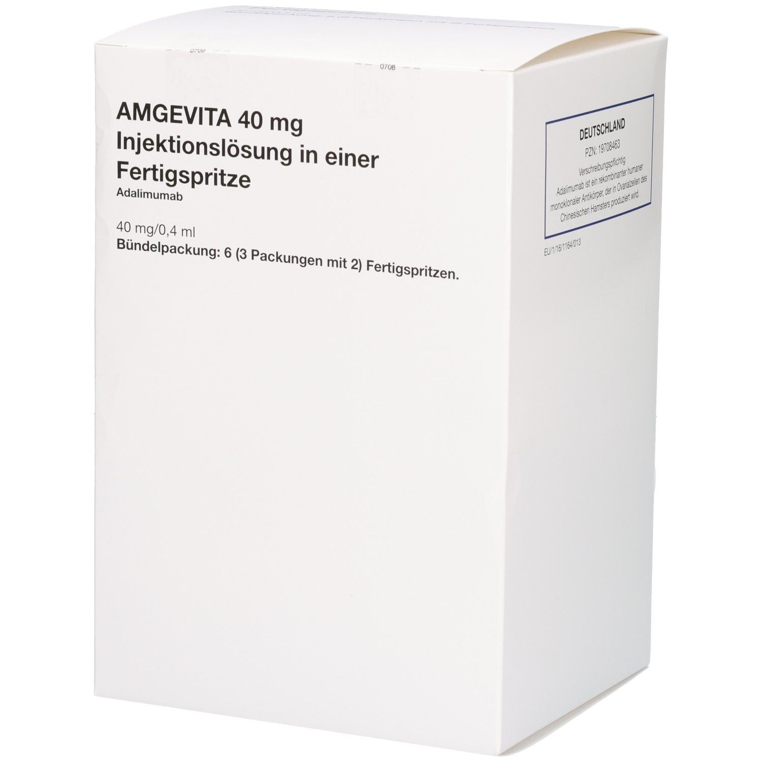 AMGEVITA 40 mg Injektionslösung in einer Fertigspritze. Bündelpackung: 6 (3 Packungen mit 2) Fertigspritzen.