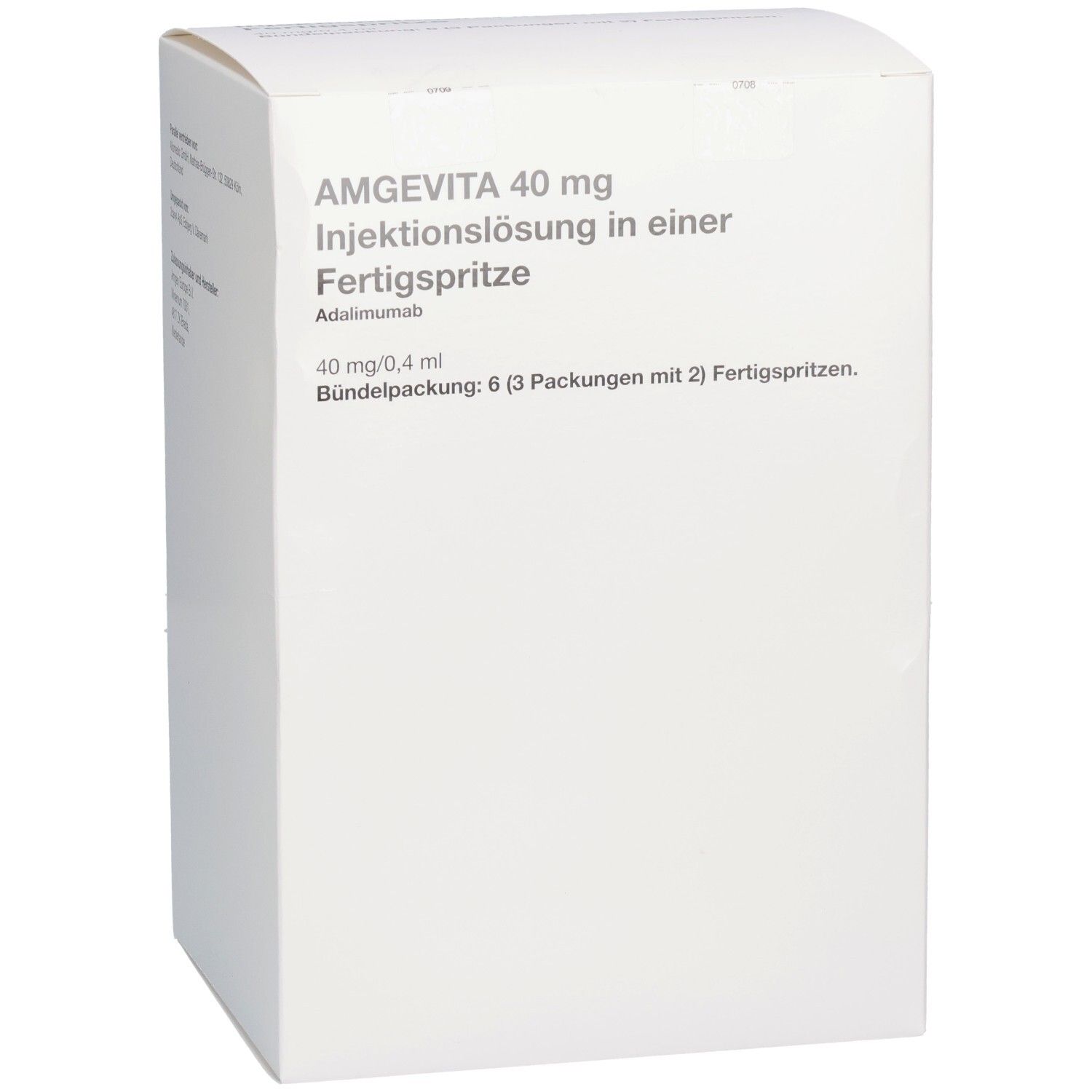 AMGEVITA 40 mg Injektionslösung in einer Fertigspritze. Bündelpackung: 6 (3 Packungen mit 2) Fertigspritzen.
