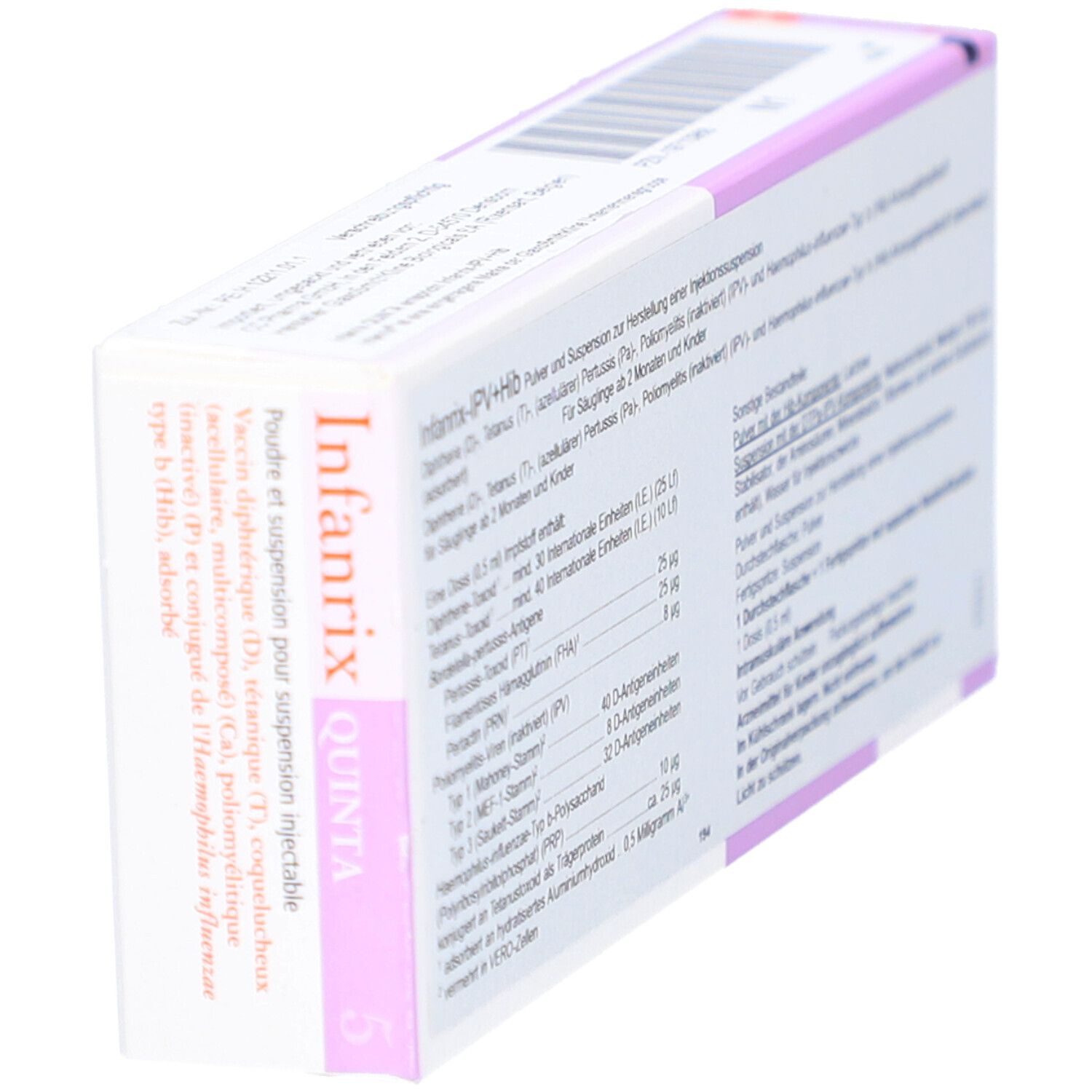 Schachtel 'Infarnix-IPV+Hib'. Text mit Inhaltsstoffen und Anwendung.