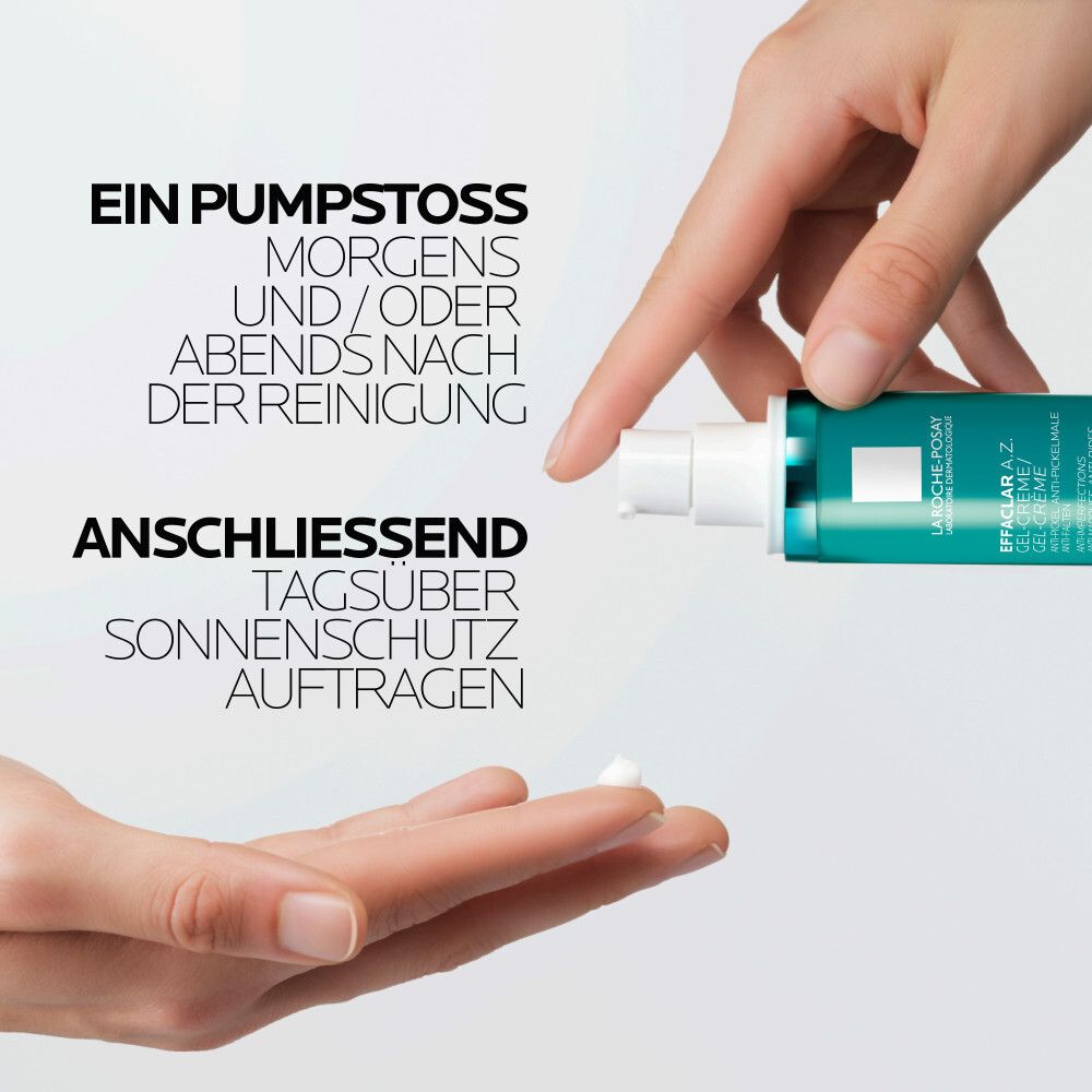 Hände mit Creme. Text: Morgens und/oder abends nach der Reinigung. Anschließend tagsüber Sonnenschutz.