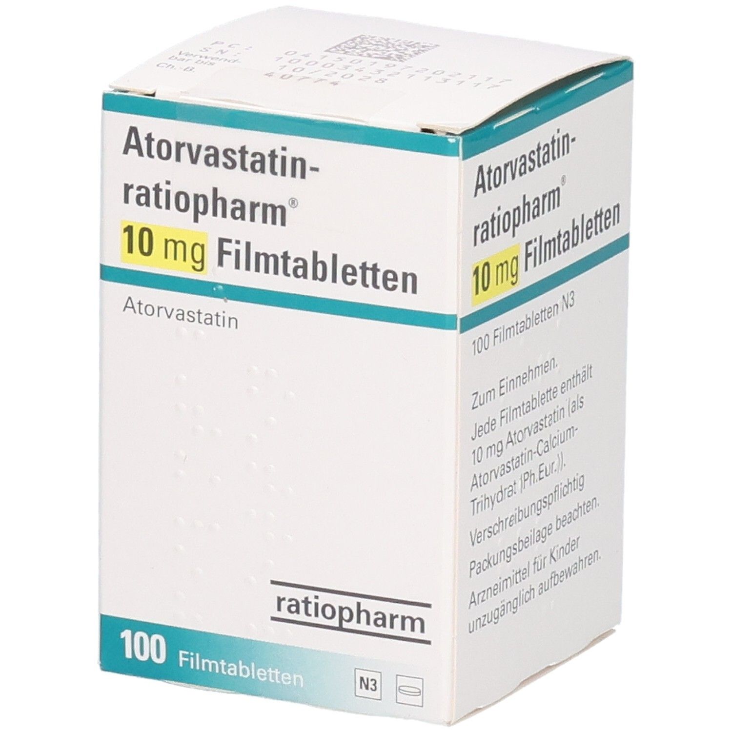 ATORVASTATIN-ratiopharm 10 mg Filmtabletten, 100 Stück.