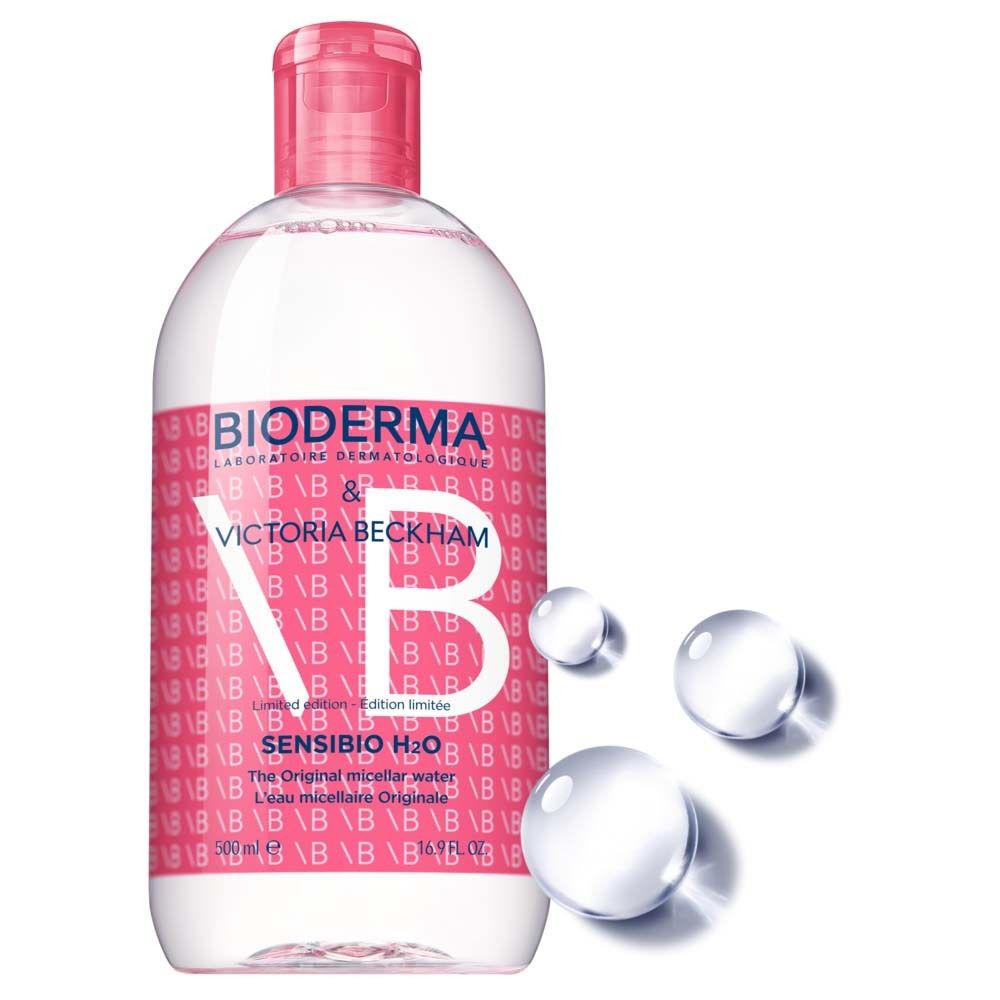 Bioderma Sensibio H2O Mizellenwasser, Limited Edition. Flasche mit Wassertropfen.
