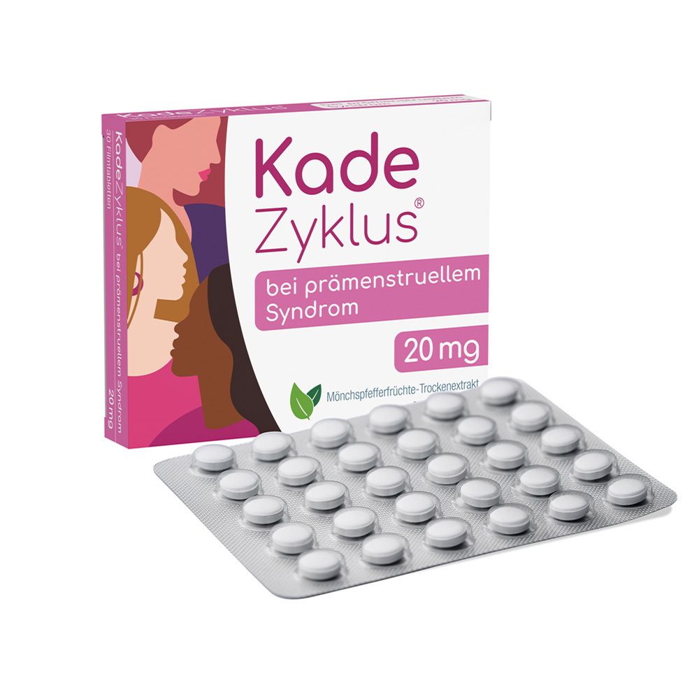 Kade Zyklus-Packung mit Blisterpackung. Weiße Tabletten in Blisterpackung, rosa-weiße Schachtel.