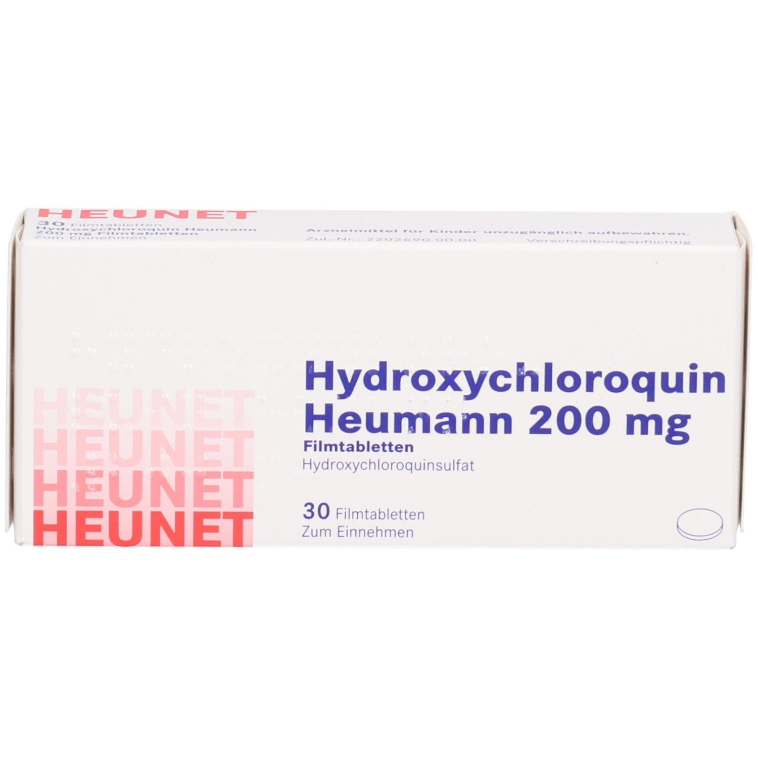 Vorderseite der Packung Hydroxychloroquin Heumann 200 mg Filmtabletten.
