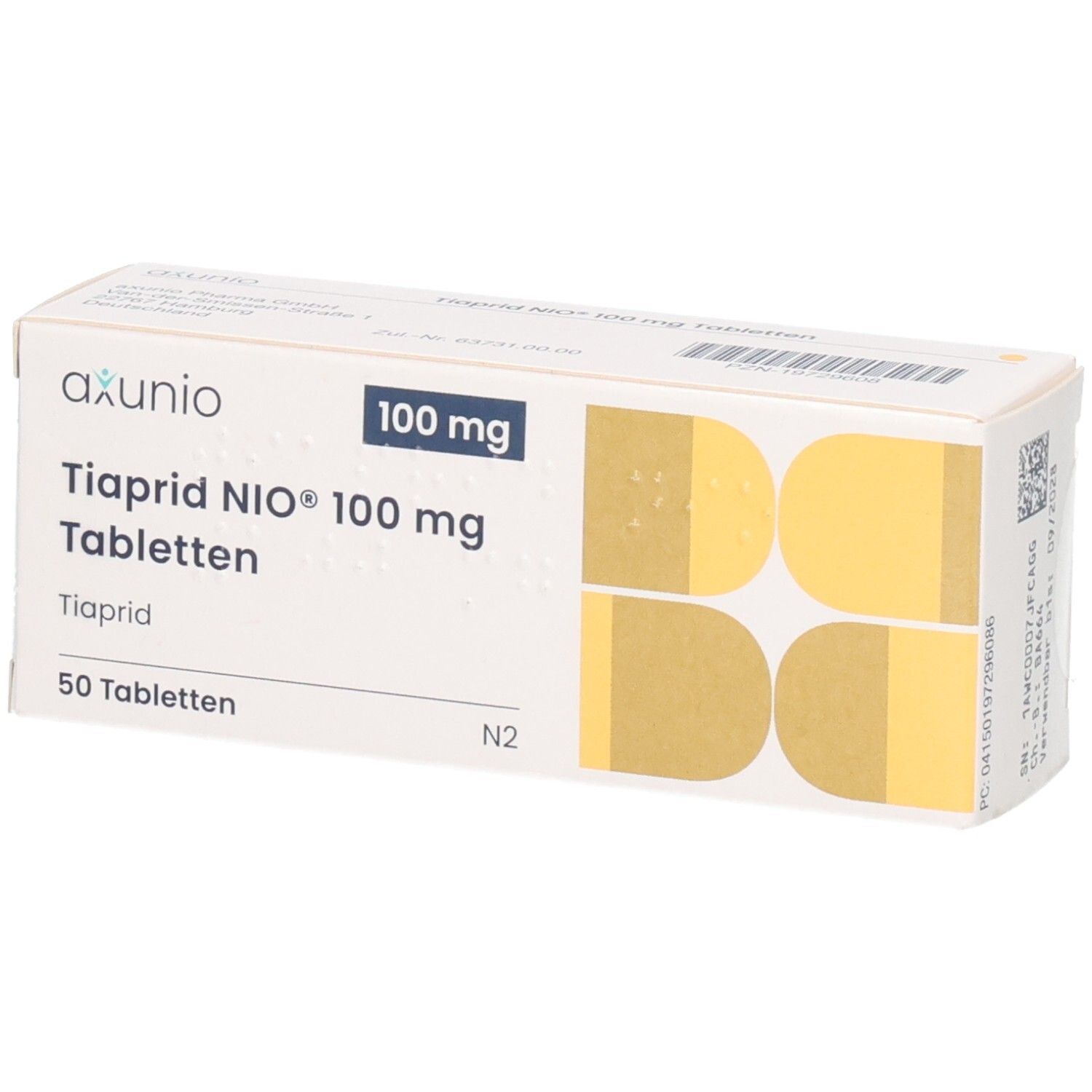 Axunio Tiaprid NIO 100 mg Tabletten, 50 Stück.
