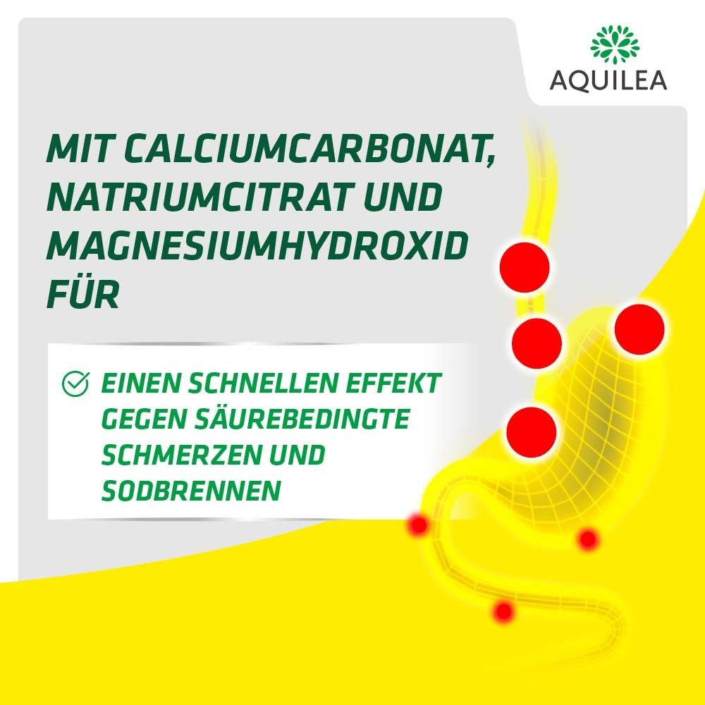 Illustration des Verdauungstrakts. Text: Mit Calciumcarbonat, Natriumcitrat und Magnesiumhydroxid.