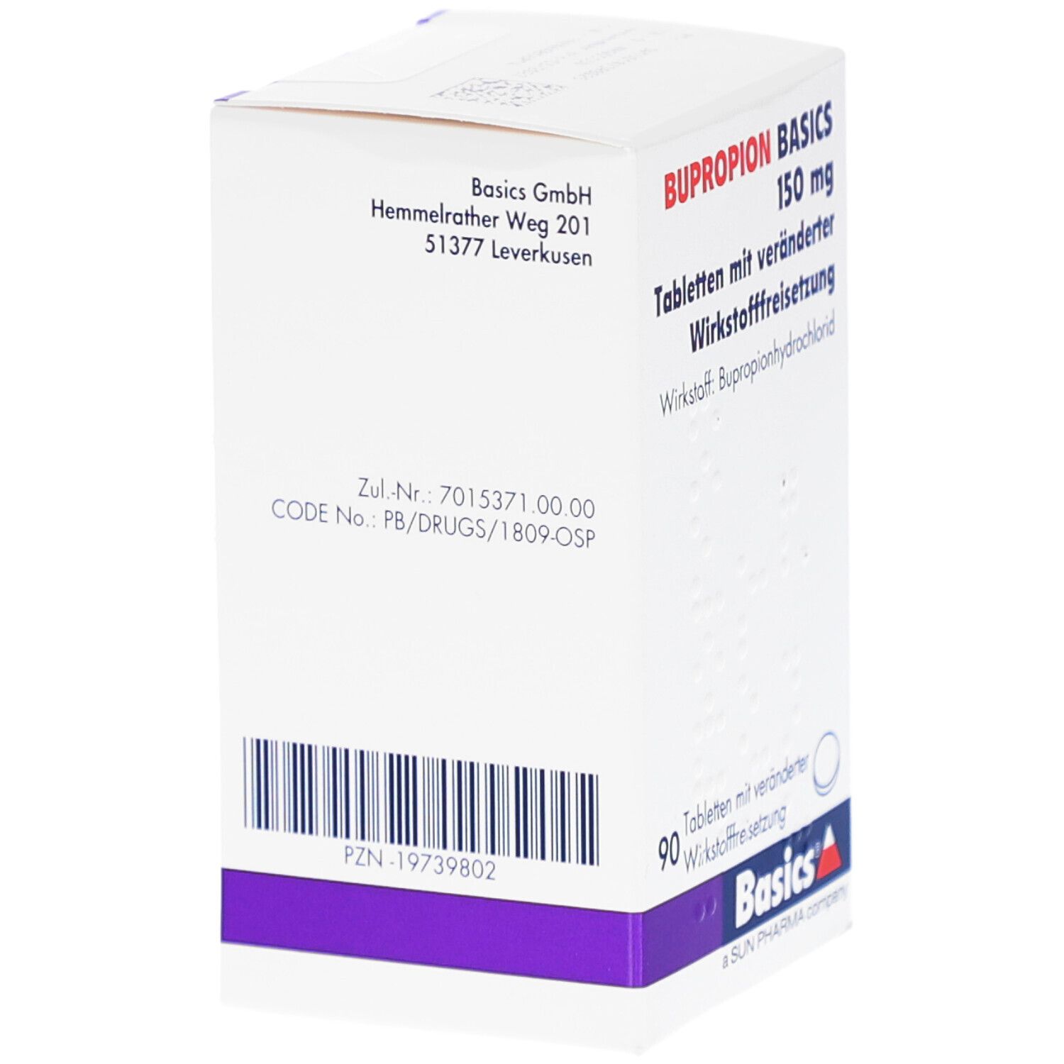 Rückseite der weißen Schachtel mit Text. Enthält Barcode, Adresse und weitere Informationen. Text in deutscher Sprache.