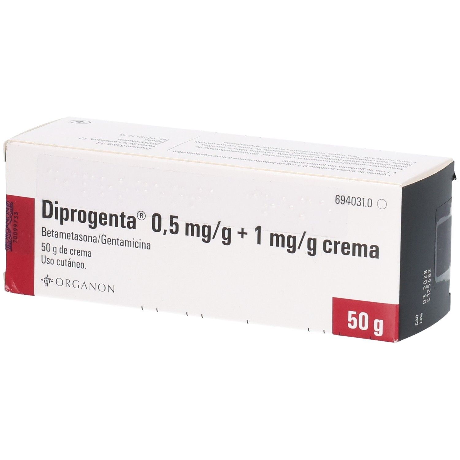 Diprogenta Creme 50g Packung mit Informationen zu Wirkstoffen und Organon Marke.