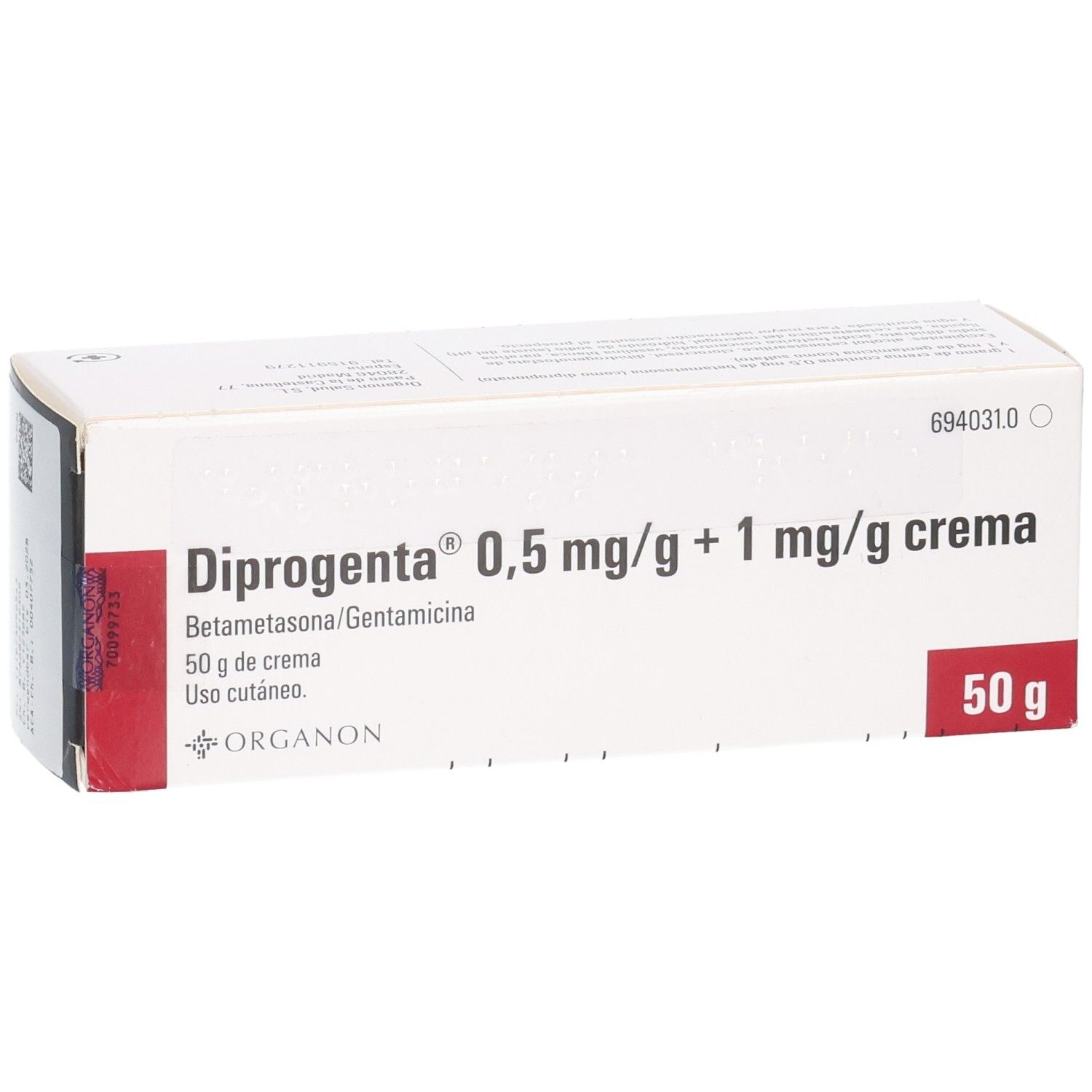Ansicht der Diprogenta Creme 50g Packung, Fokus auf Produktname und Stärke.