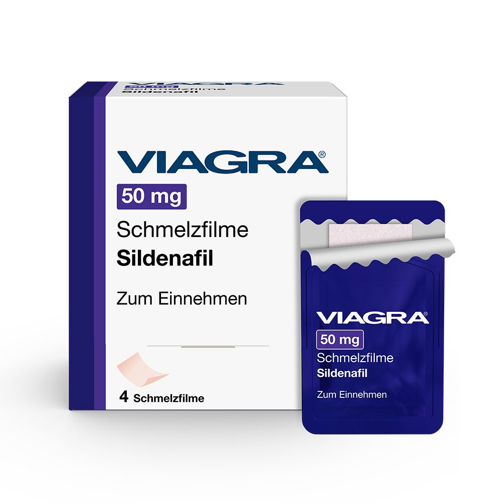 Schachtel und Beutel mit Produktinformationen. Blaue Verpackung mit weißer Schrift. 4 Schmelzfilme.