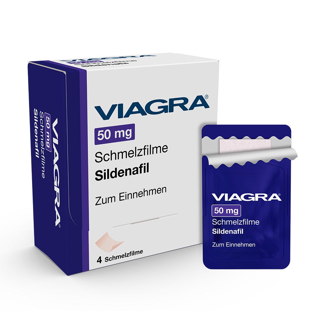 Produktverpackung und geöffneter Beutel. Blaue Verpackung mit weißer Schrift. 4 Schmelzfilme.