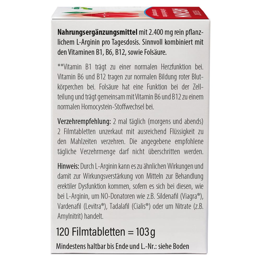 Arginin Herzgesund + Vitamin B1 + B6 + B12 + Folsäure