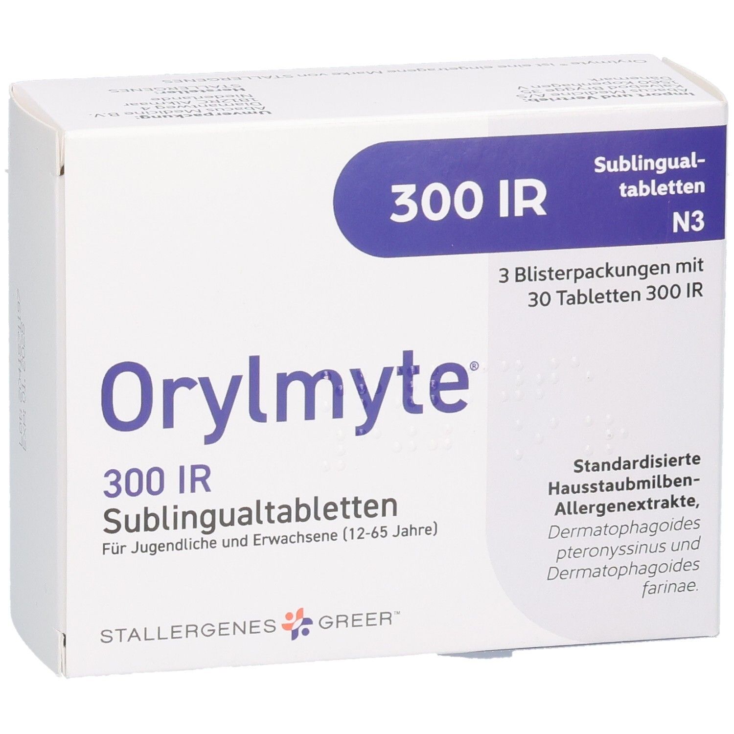 Orylmyte 300 IR Sublingualtabletten Packung. Enthält 3 Blisterpackungen mit 30 Tabletten. Text: Für Jugendliche und Erwachsene (12-65 Jahre).
