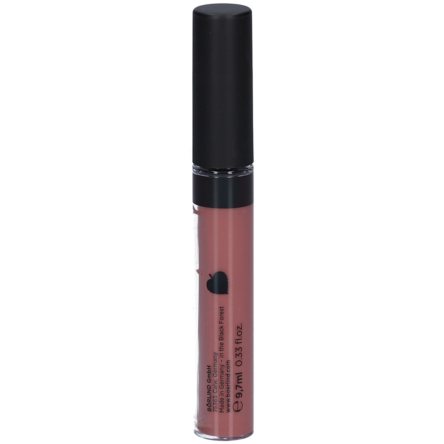 Lipgloss mit schwarzem Deckel. Aufschrift: ANNEMARIE BÖRLIND. Farbton: nude hug. Volumen: 9,7 ml.