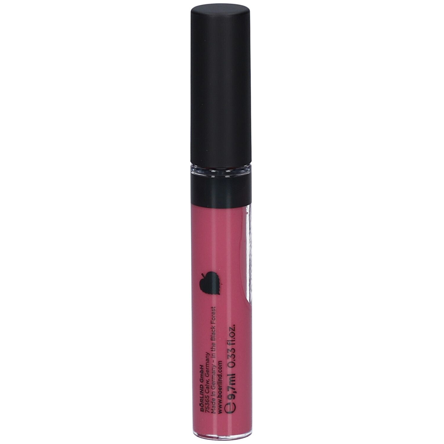 Lippgloss mit schwarzem Deckel. Farbe: Snuggle Berry. Aufschrift: ANNEMARIE BÖRLIND. Logo: Herz.