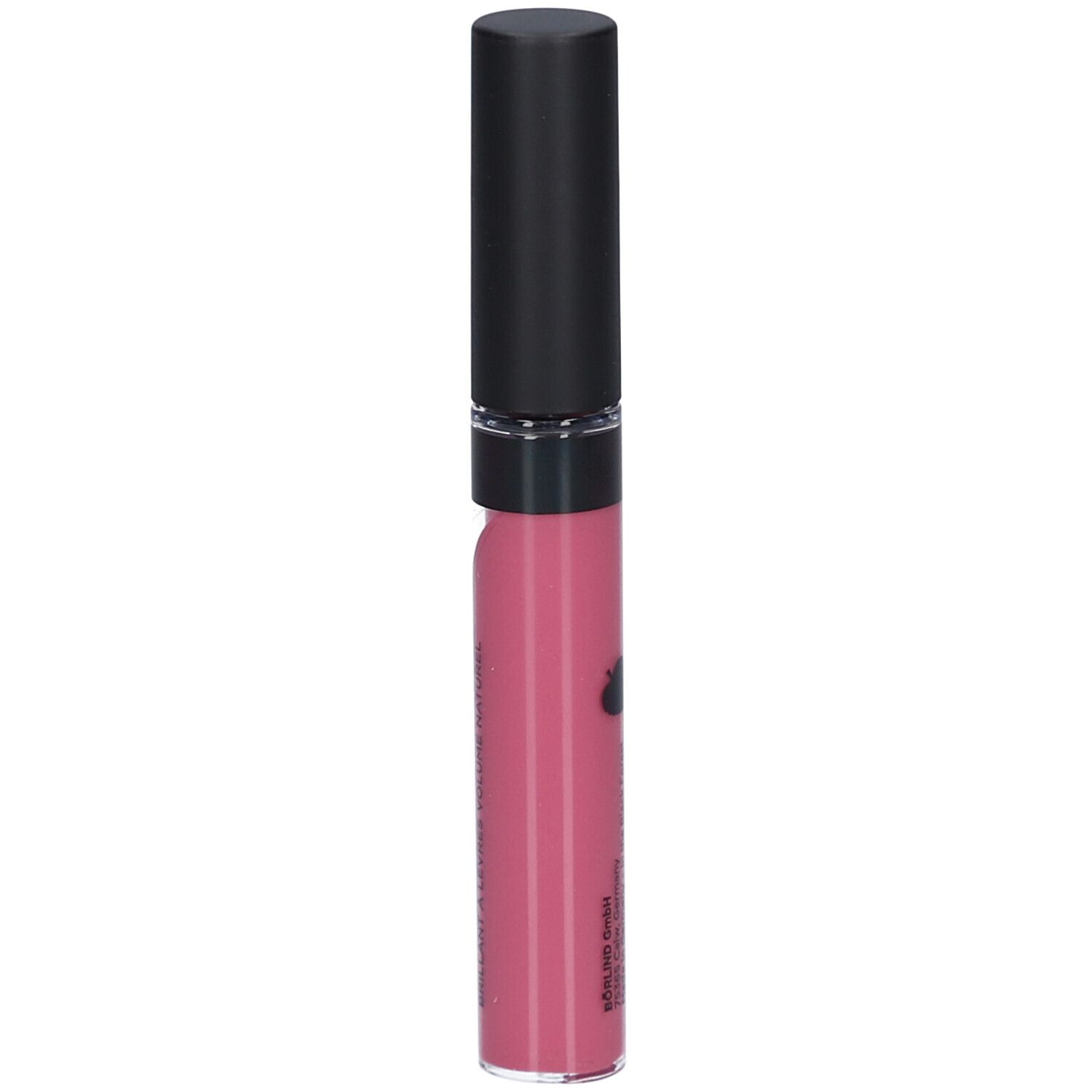 Lippgloss mit schwarzem Deckel. Farbe: Snuggle Berry. Logo: Herz. Aufschrift: BÖRLIND.