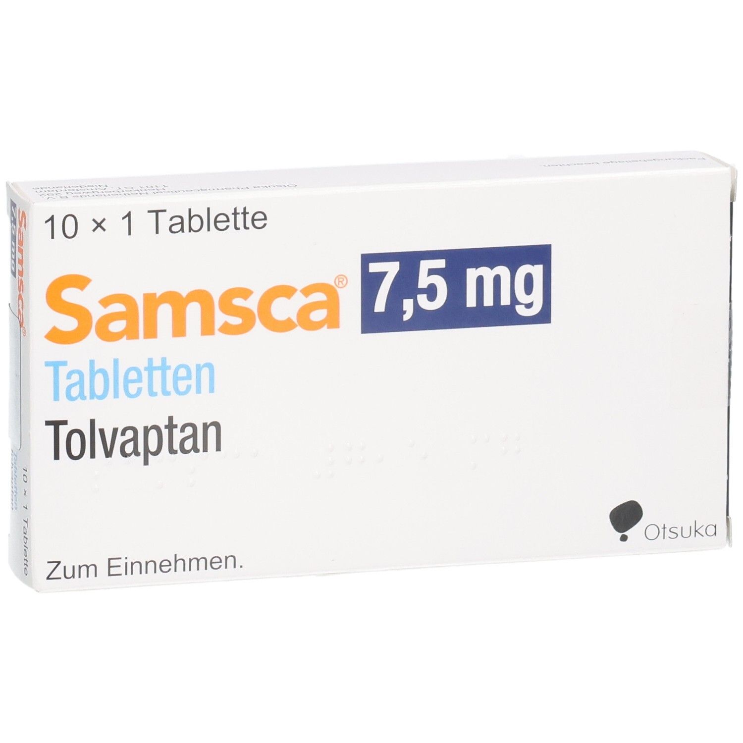 Samscca 7,5 mg Tabletten Tolvaptan Verpackung. 10 x 1 Tablette.