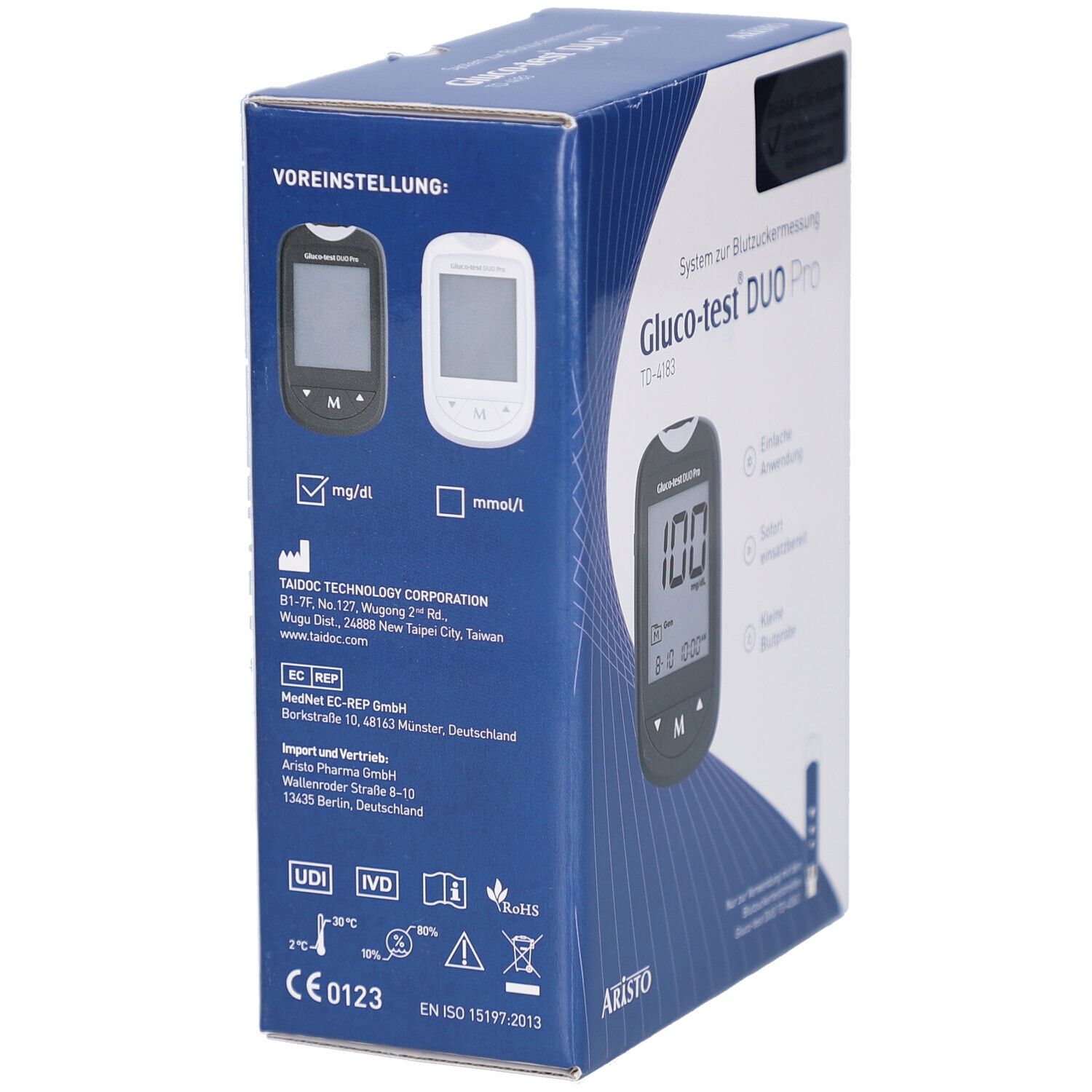Aristo Gluco-test® DUO Pro TD-4183 System zur Blutzuckermessung (mg/dL)