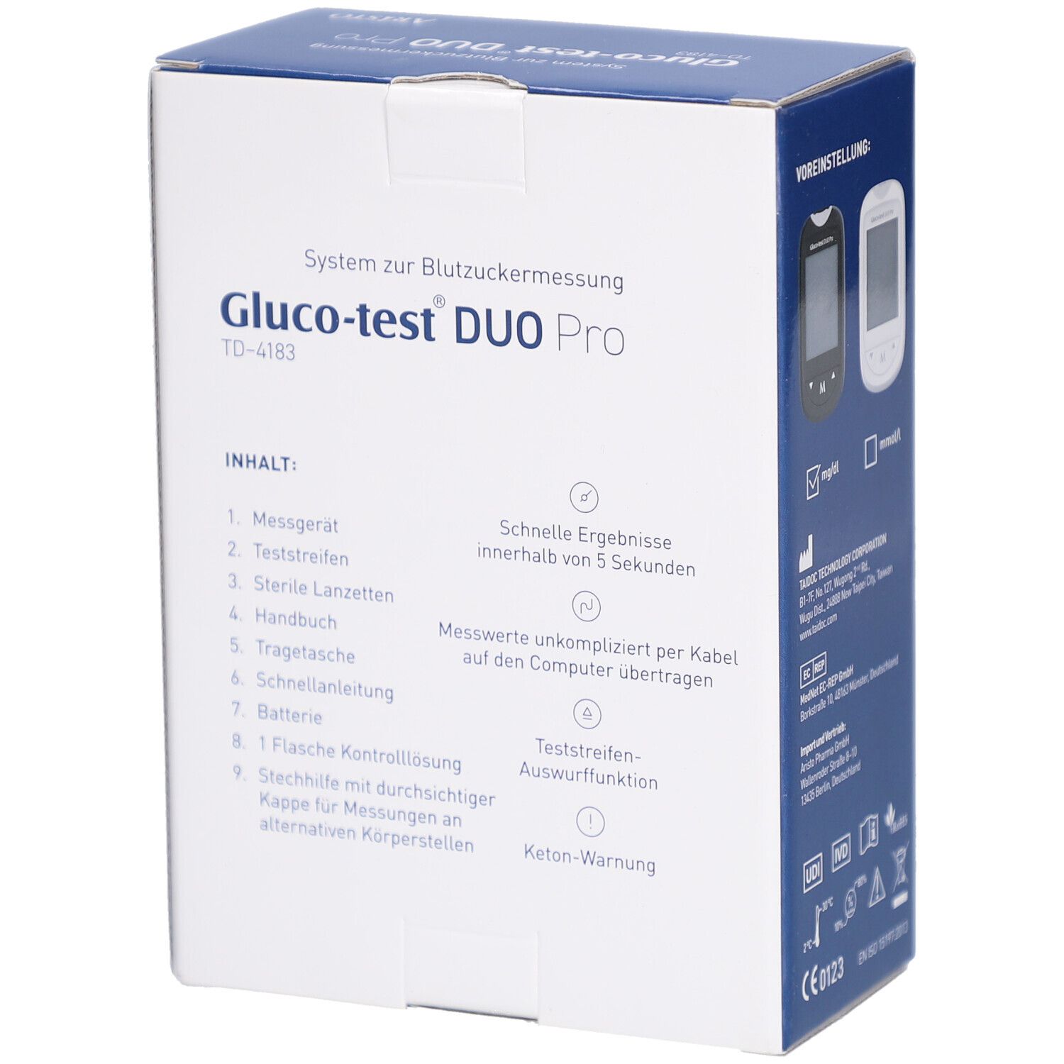 Aristo Gluco-test® DUO Pro TD-4183 System zur Blutzuckermessung (mg/dL)