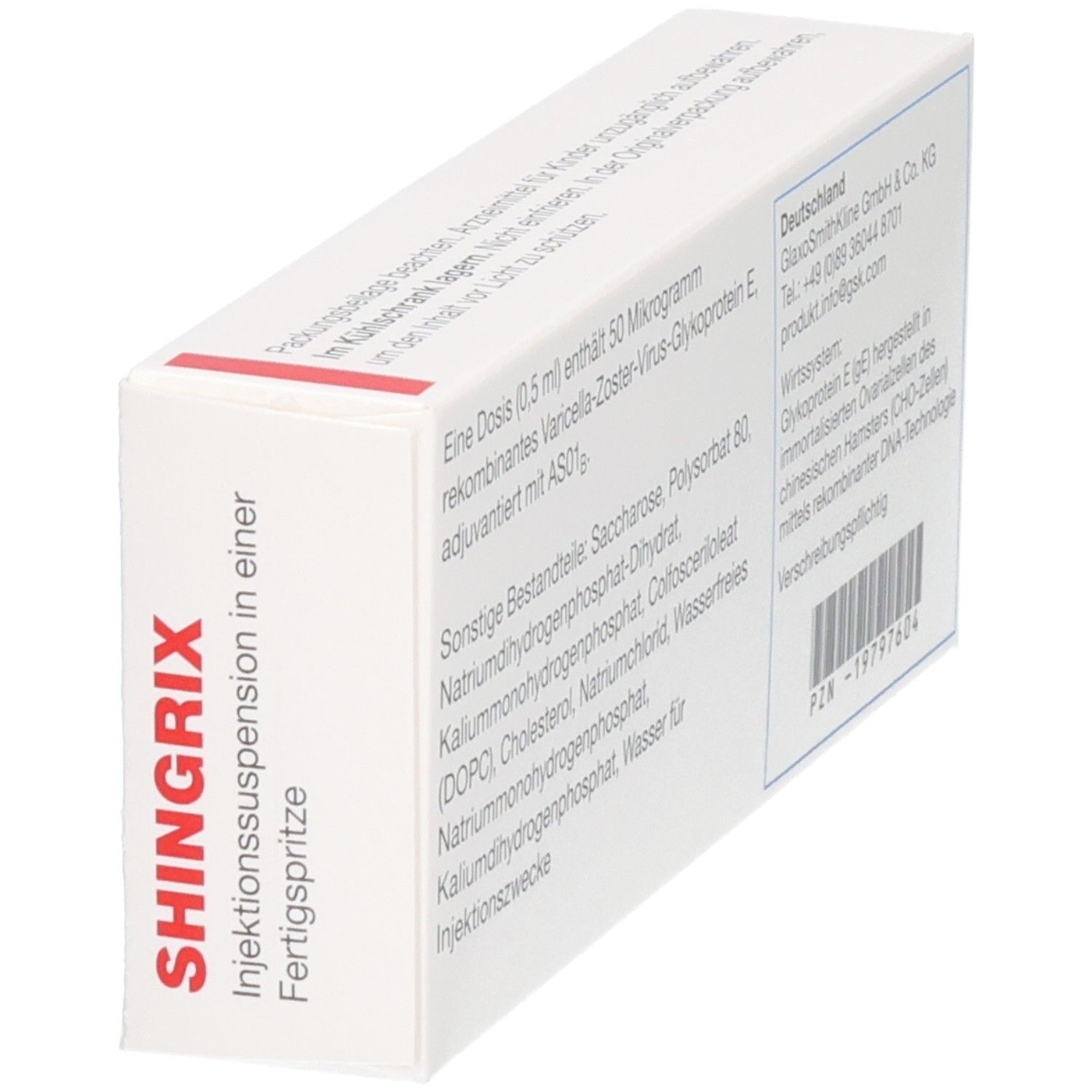 SHINGRIX Injektionssuspension in einer Fertigspritze, Herpes-Zoster-Impfstoff, 1 Dosis (0,5 ml).