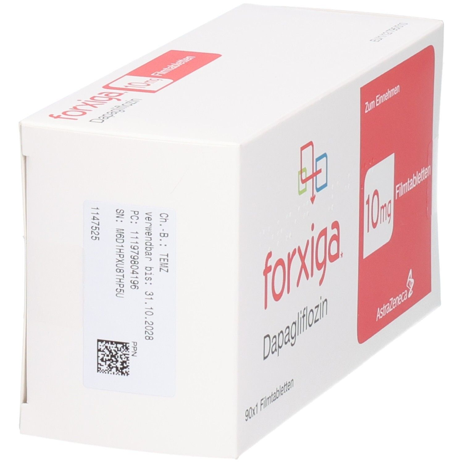 Forxiga Dapagliflozin 10mg 90 Filmtabletten. Medikament zur Behandlung von Diabetes.