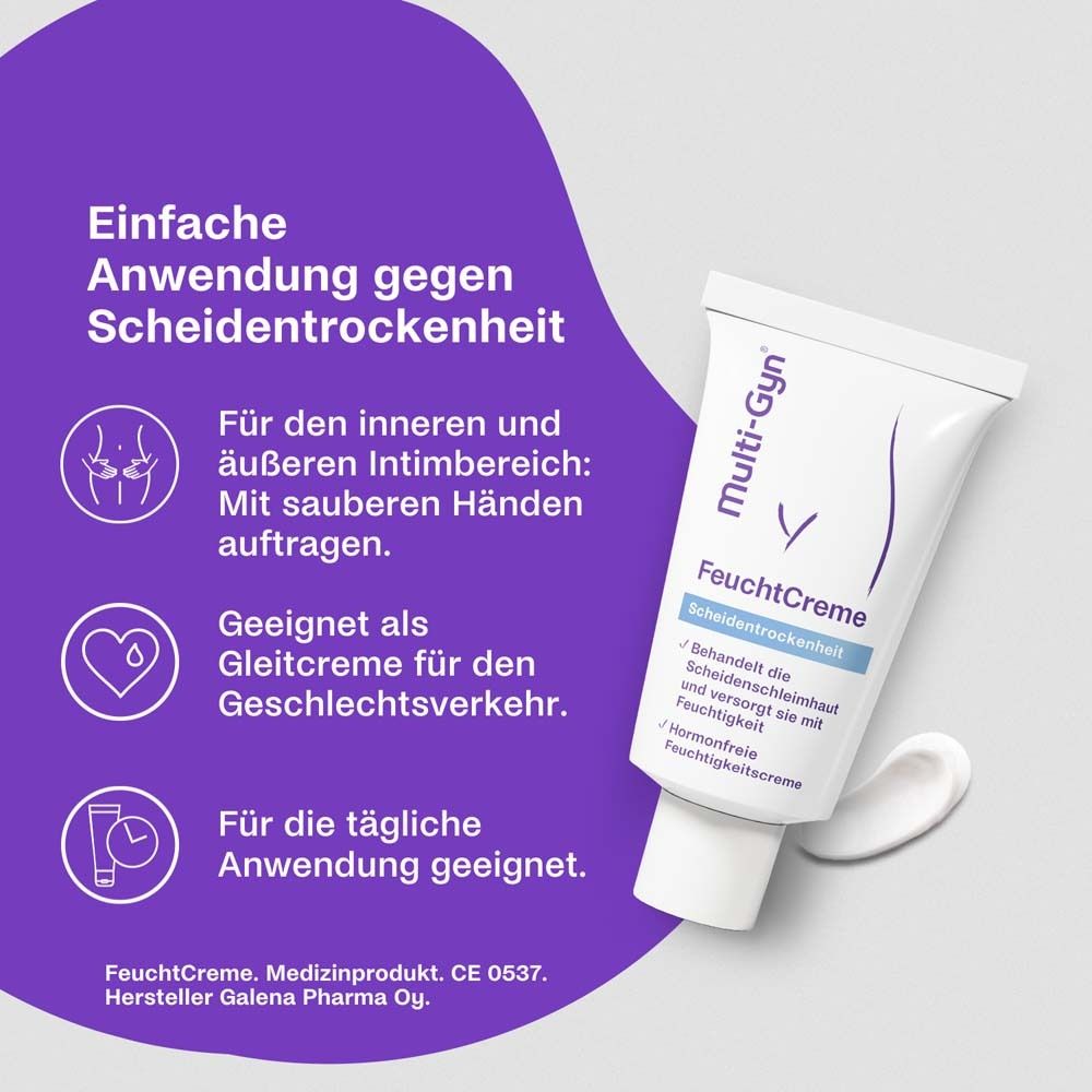 Multi-Gyn FeuchtCreme. Anwendung gegen Scheidentrockenheit. Für inneren und äußeren Intimbereich.
