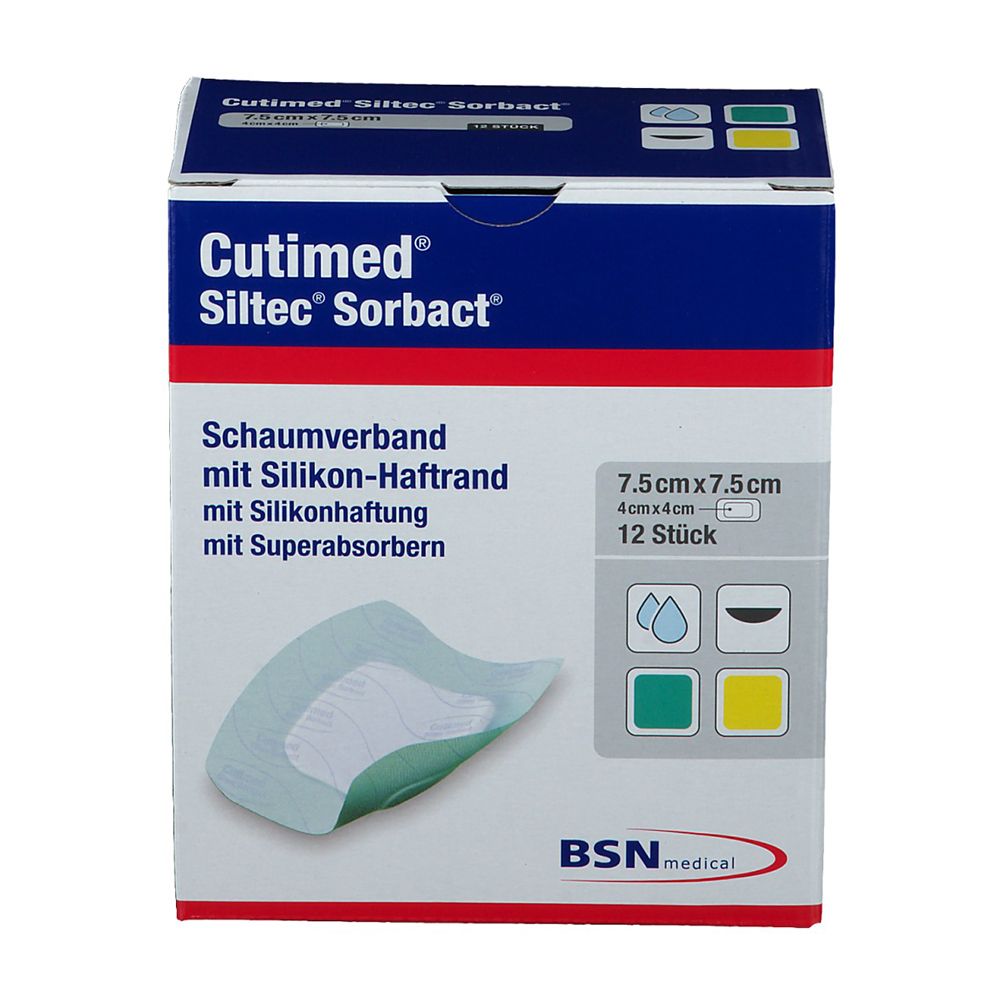 Cutimed Siltec Sorbact B PU-Verb.7,5x7,5 cm 12 St Kompressen
