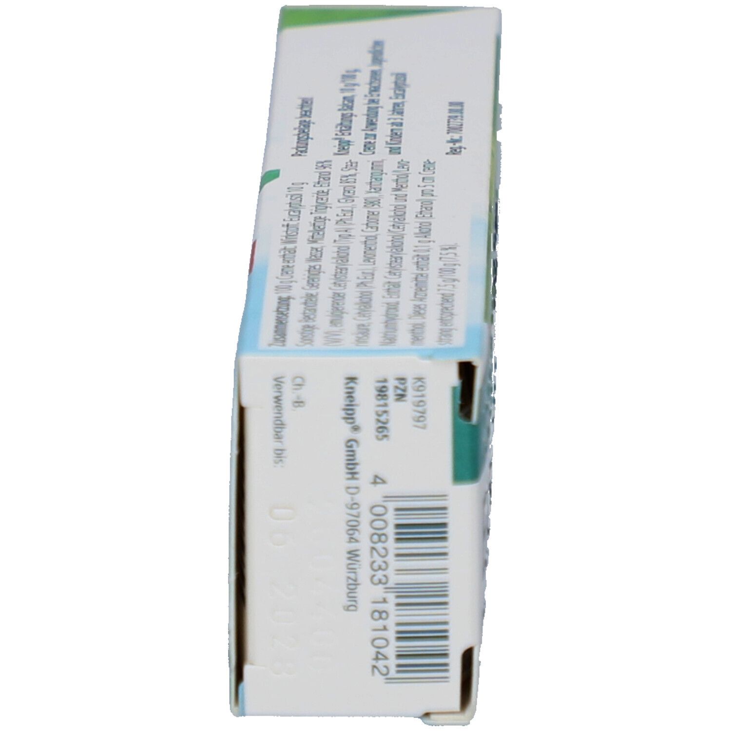 Seitenansicht der Kneipp Erkältungs Balsam Schachtel. Zeigt Produktinformationen und Herstelleradresse.