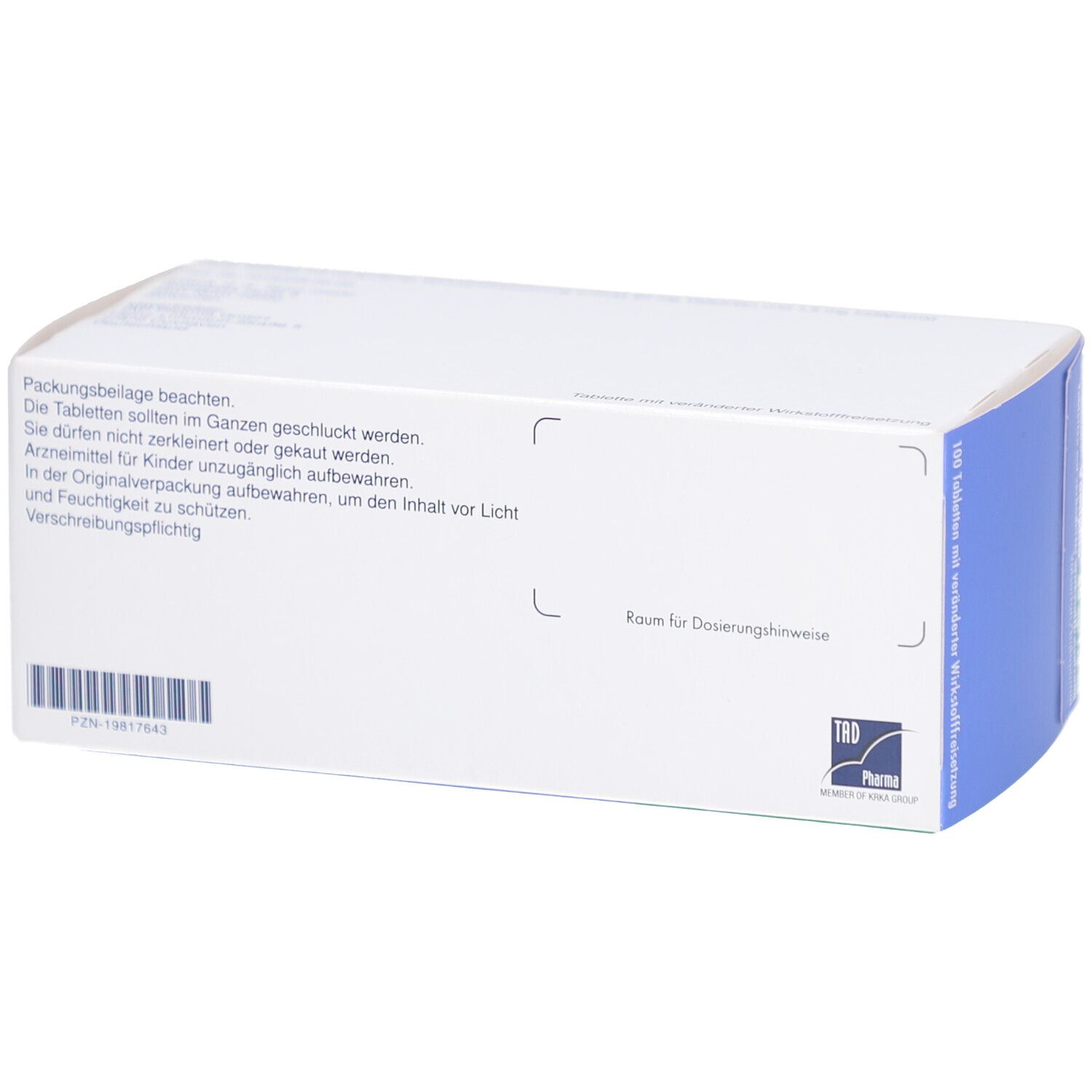 Rückseite der Vamipino-Verpackung. Weiße Schachtel mit Text. Enthält Informationen zur Anwendung und Lagerung.