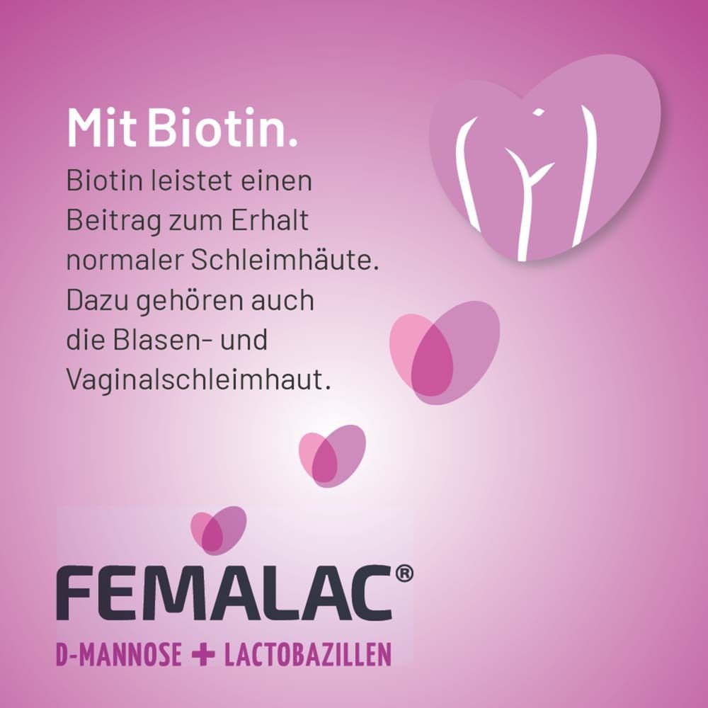 Herz-Illustration mit Text: Mit Biotin. Beitrag zur Erhaltung normaler Schleimhaut. FEMALAC.