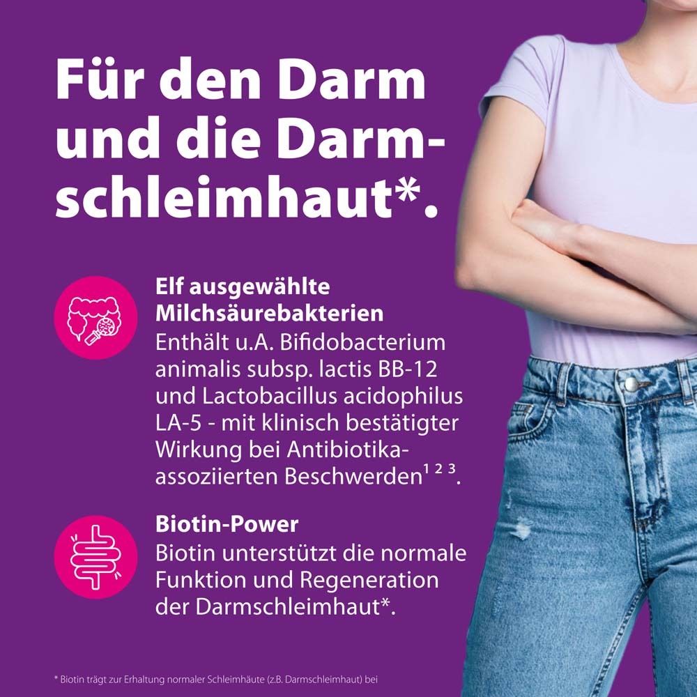 Text: Für den Darm und die Darmschleimhaut. Logo SymbioLact Pro Darm Multi. Enthält Milchsäurebakterien.