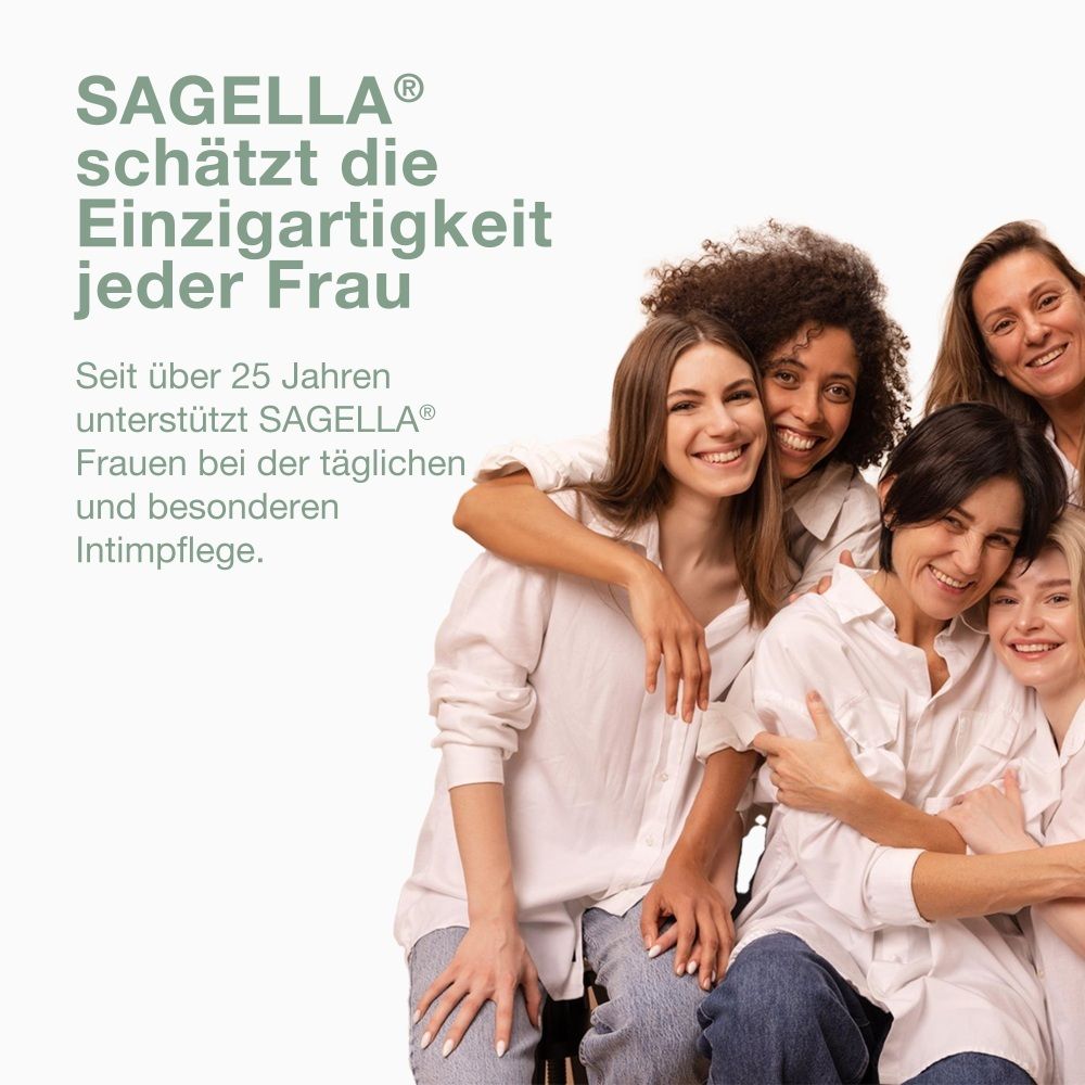 Gruppe lächelnder Frauen, SAGELLA® unterstützt seit 25 Jahren die Intimpflege.